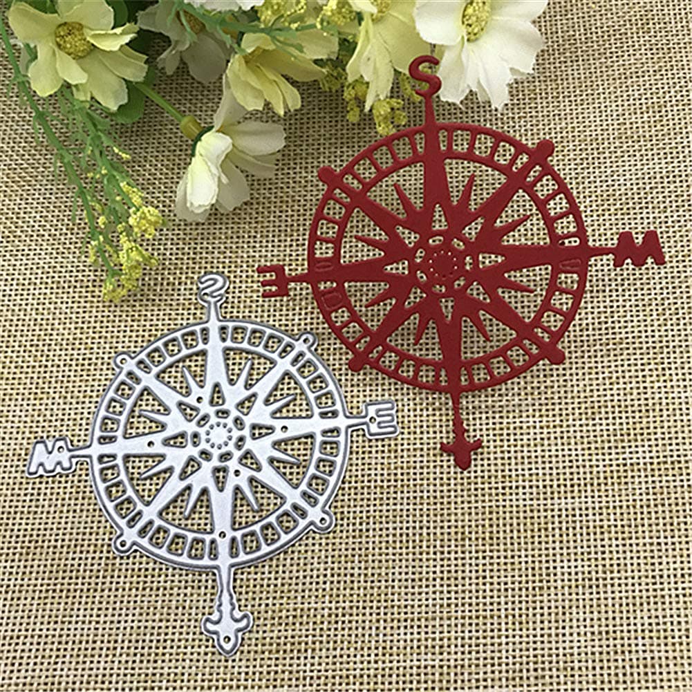 wiFndTu Cutting Dies for Card Making, Compass Metal Cutting Dies DIY Scrapbook Stencil Mold for Album Embossing Photo Craft Paper Cards Decorative Craft for Christmas Holiday Decor Silver