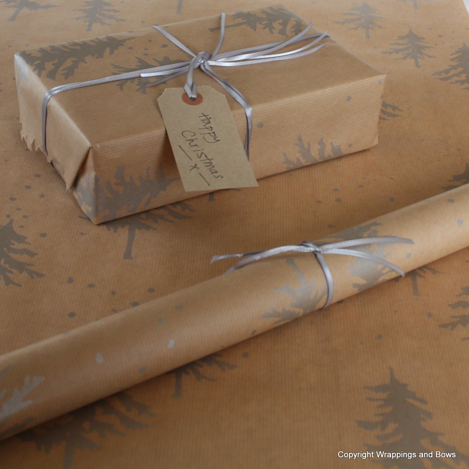 Natural Christmas Kraft Patterned Brown Gift Wrapping Paper - Winter Forest Silver (5 metres (rolled))
