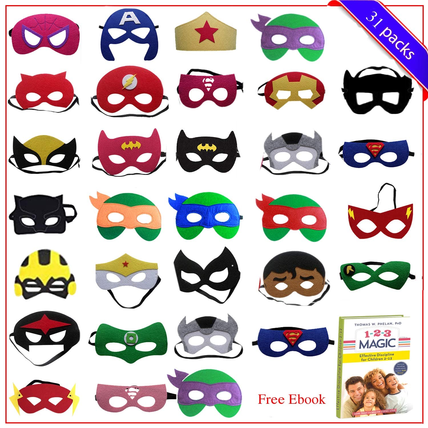 Birthday Party Favors for Kids | 31 Pieces Superhero Masks Kids Party Favors for Boys & Girl | Superhero Birthday Party Supplies Perfect for Children