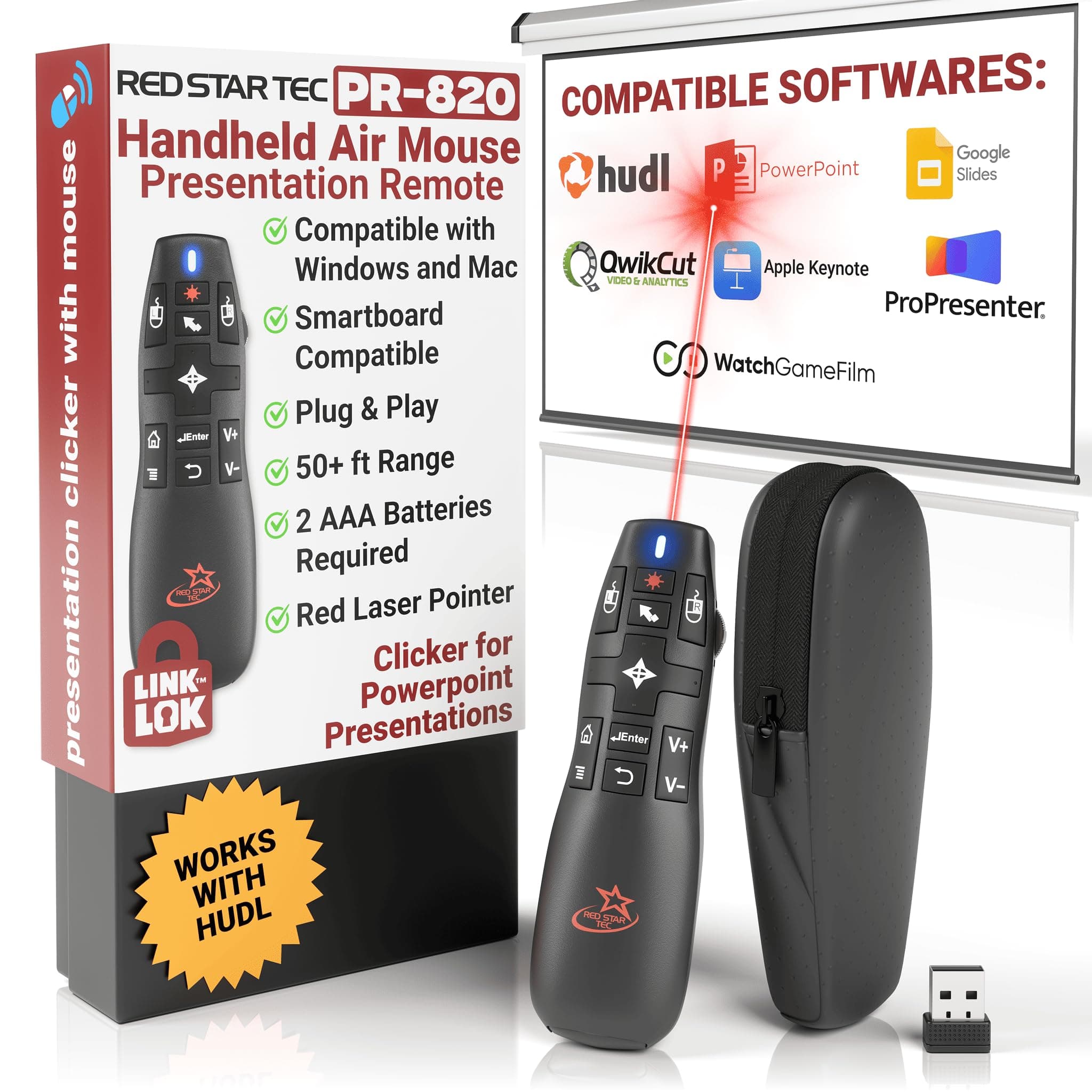 PR-820 Presentation Clicker for Mac – Smartboard Remote PowerPoint Clicker with Laser Pointer & Air Mouse, Compatible with Keynote, Google Slides, MacBook & PC