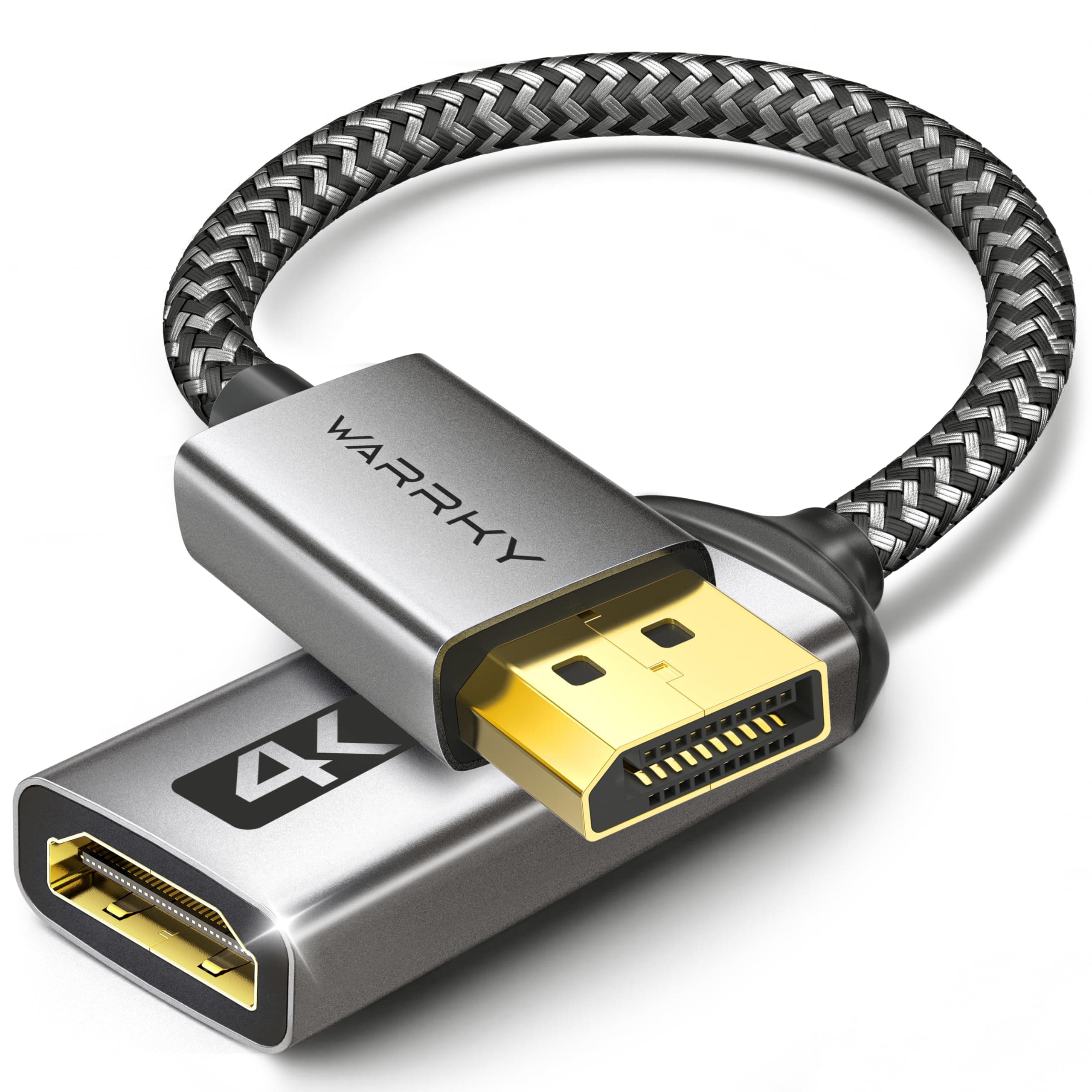 WARRKY Displayport To Hdmi Adapter (4K,Uhd), [24K Gold-Plated,Slim Aluminum Shell] Display Port To Hdmi/Dp To Hdmi Adapter Compatible For Lenovo,Dell,Hp,Thinkpad,Gpu,Amd,Nvidia,And More