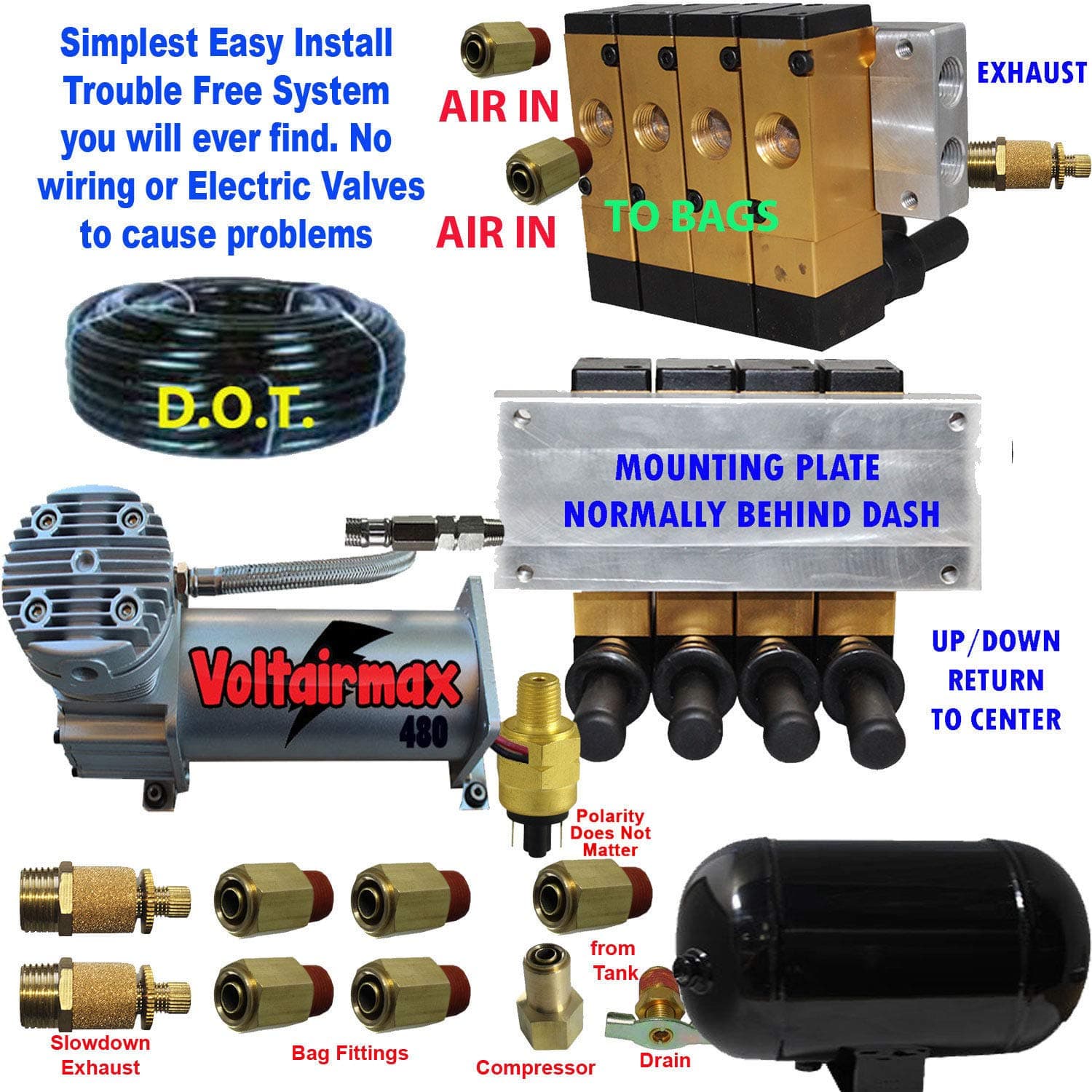 Air Ride Suspension Manifold Valve 3/8" npt Manual Air Bag Control fbss 150psi y