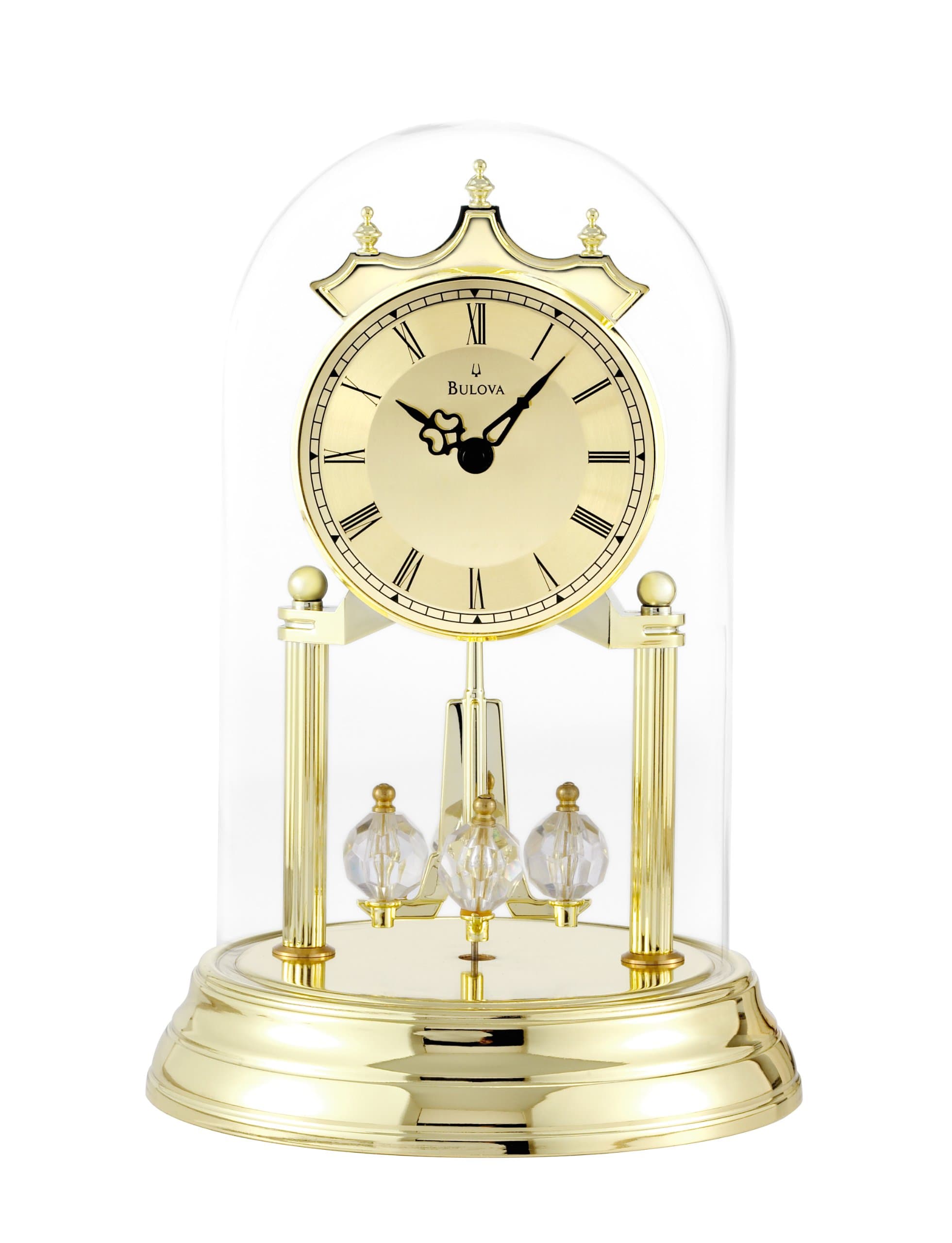 Bulova B8818 Tristan I Clock, Glass Metal, Brass Finish