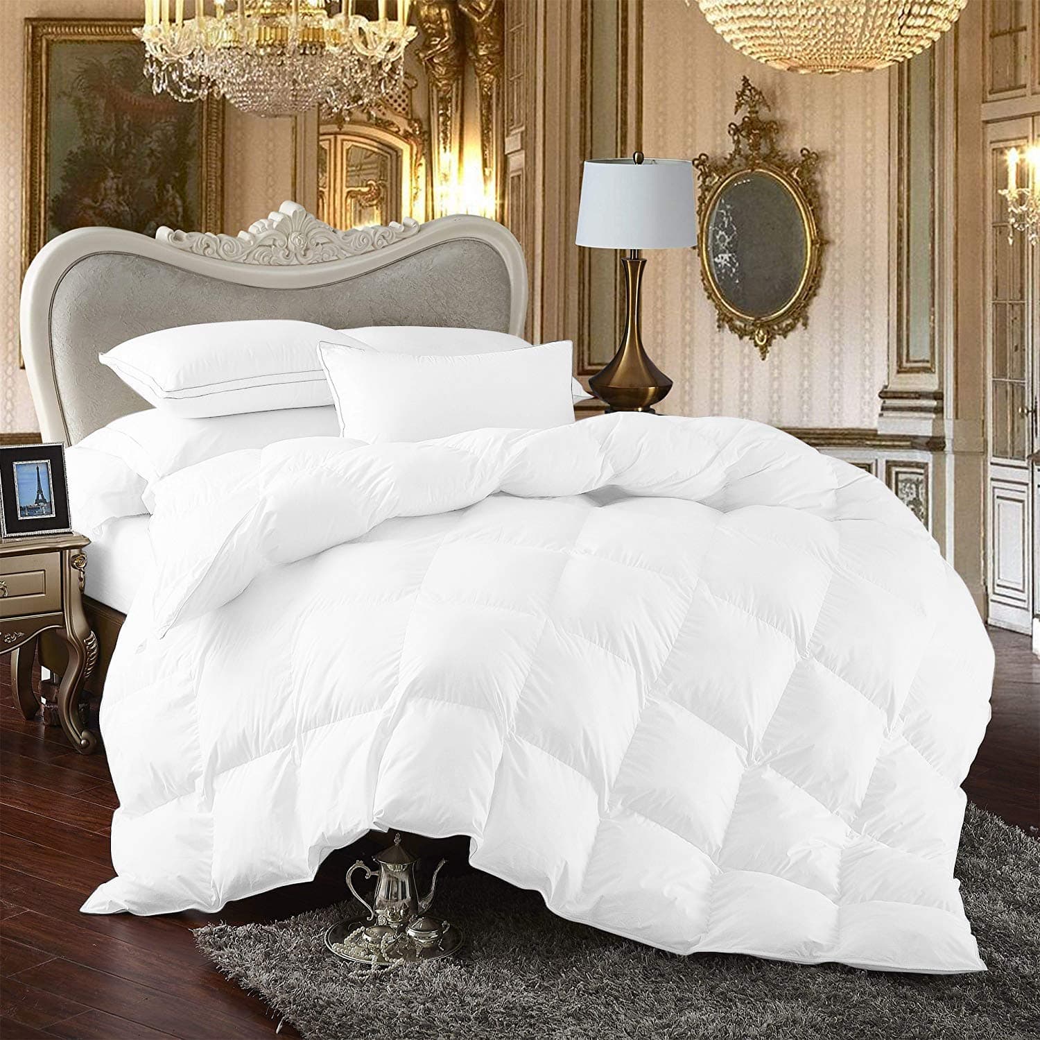 Luxurious Twin Size Siberian Goose Down Comforter, 600 Thread Count 100% Egyptian Cotton Cover, Solid White Color, 750 Fill Power, 50 Oz Fill Weight, All Season Down Comforter