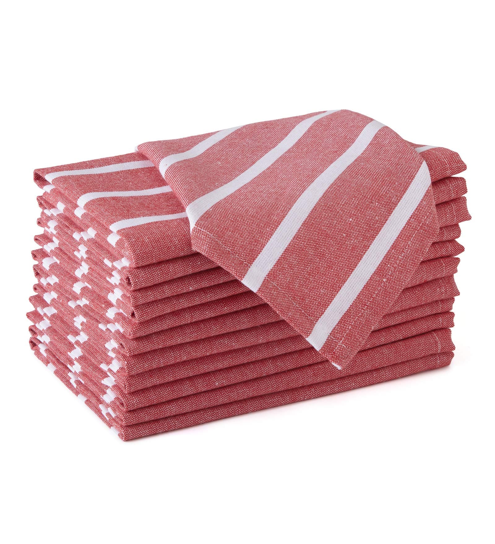 Encasa XO White & Roma Red Stripes Cloth Napkins Set of 12, 43x43 cm| Cotton Serviettes Napkins Washable Buffalo Plaid Checks Table Napkin for Farmhouse, Halloween Party & Everyday Table Decor