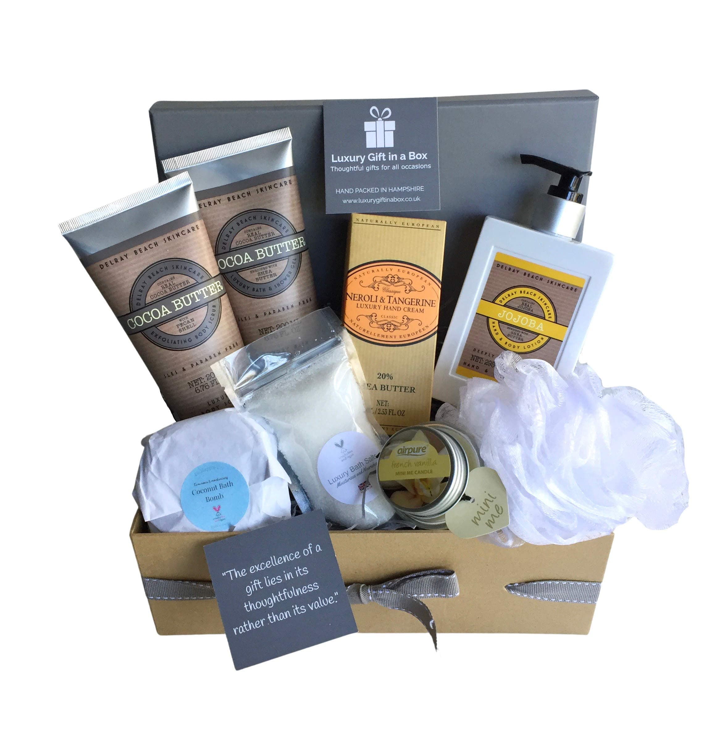 Women's Spa Gift Set, Exfoliating Body Scrub, Bath & Shower Gel, Hand & Body Lotion, Hand Cream, Bath Fizzer, Bath Salts, Bath Puff & Mini Candle.