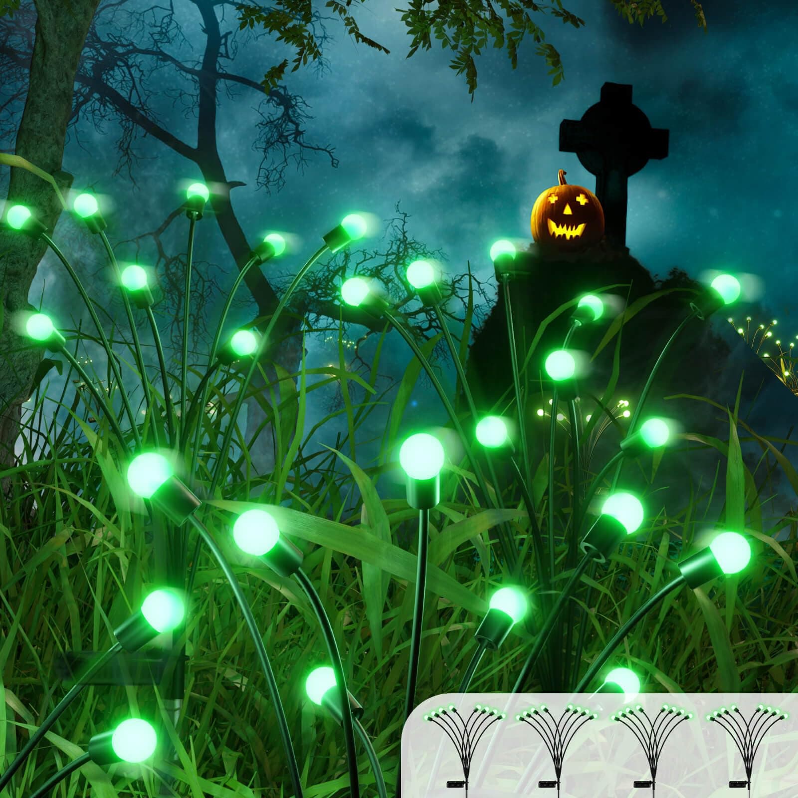 Solar Garden Lights [4 Pack] - Outdoor Waterproof 8LED Swaying Solar Firefly Lights for Path, Landscape, Backyard & Outdoor Yard Decorations - Green