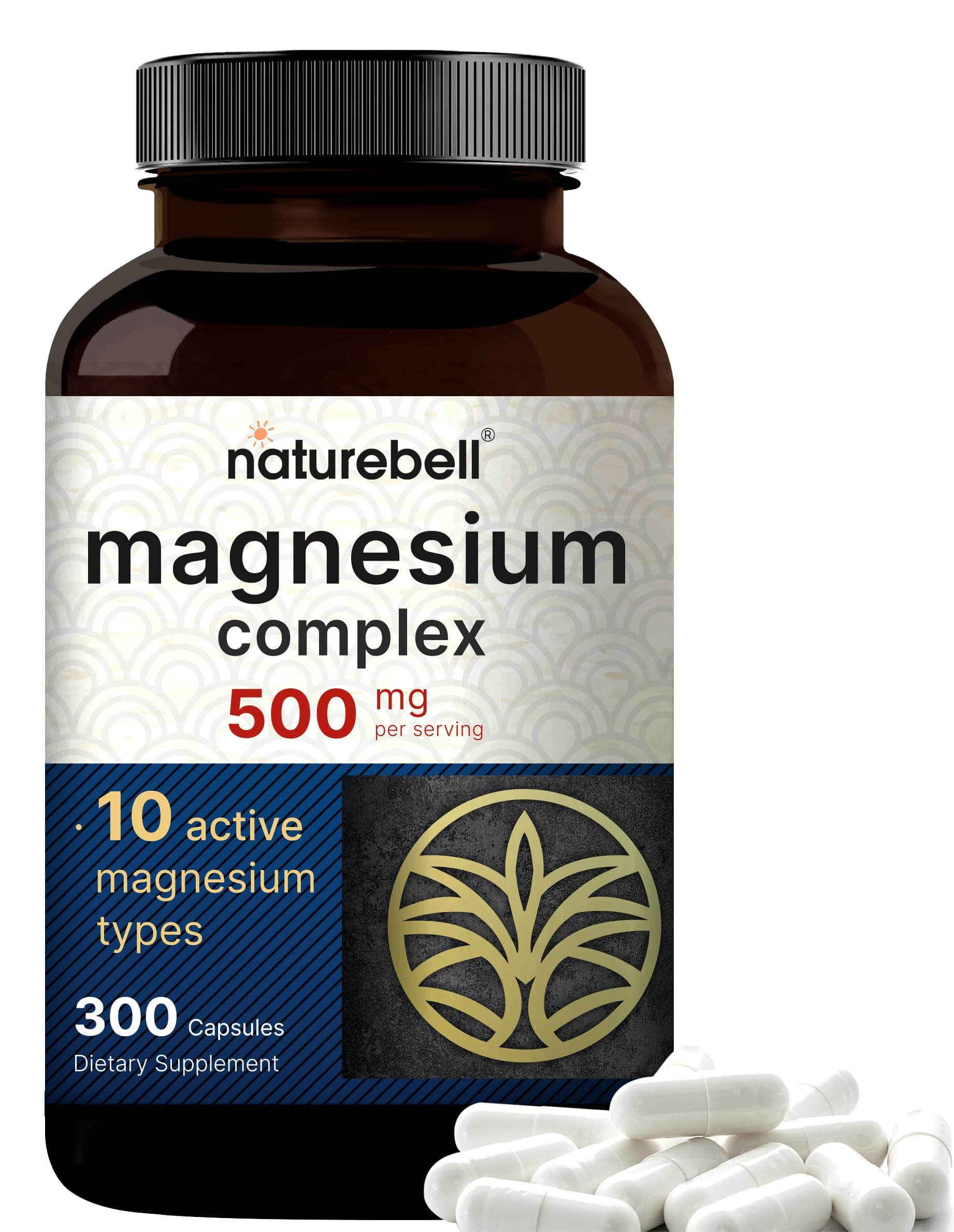 Magnesium Complex 500mg, 300 Capsules | 10-in-1 Magnesium Glycinate, Citrate, Malate & More | Chelated Form for Easy Absorption | Non-GMO