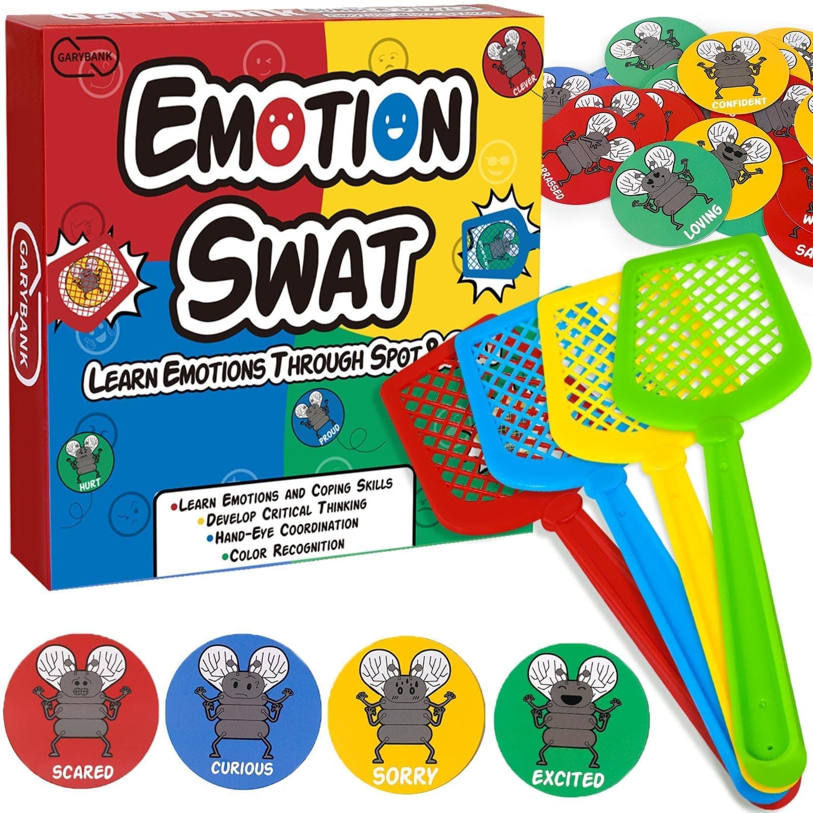 GarybankEmotion Swat Games for Kids Emotional Social Learning, W/56 Emotional Cards, Sentiment Regulation Tools for Social Skills Activities, Toys