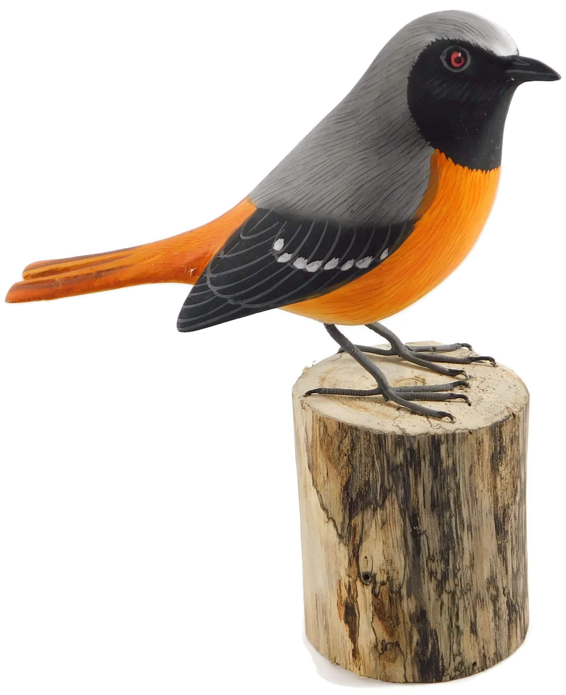 Brave Wings Hand Carved Wooden - Redstart (Phoenicurus phoenicurus) Bird on Log - Wood Ornament Sculpture Figurine Statue Unique Table Decoration Home Decor Gift for Christmas - 3529