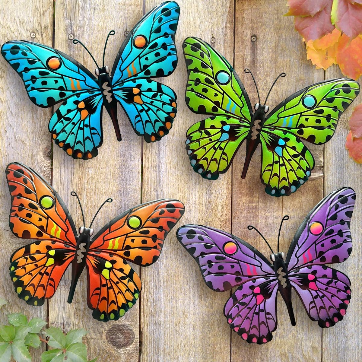 Daogtc Metal Butterfly Wall Decor - 9.6" Outdoor Fence Wall Art Decor, Hanging Decoration for Garden Yard Living Room Bedroom Patio Balcony(4 Pack)