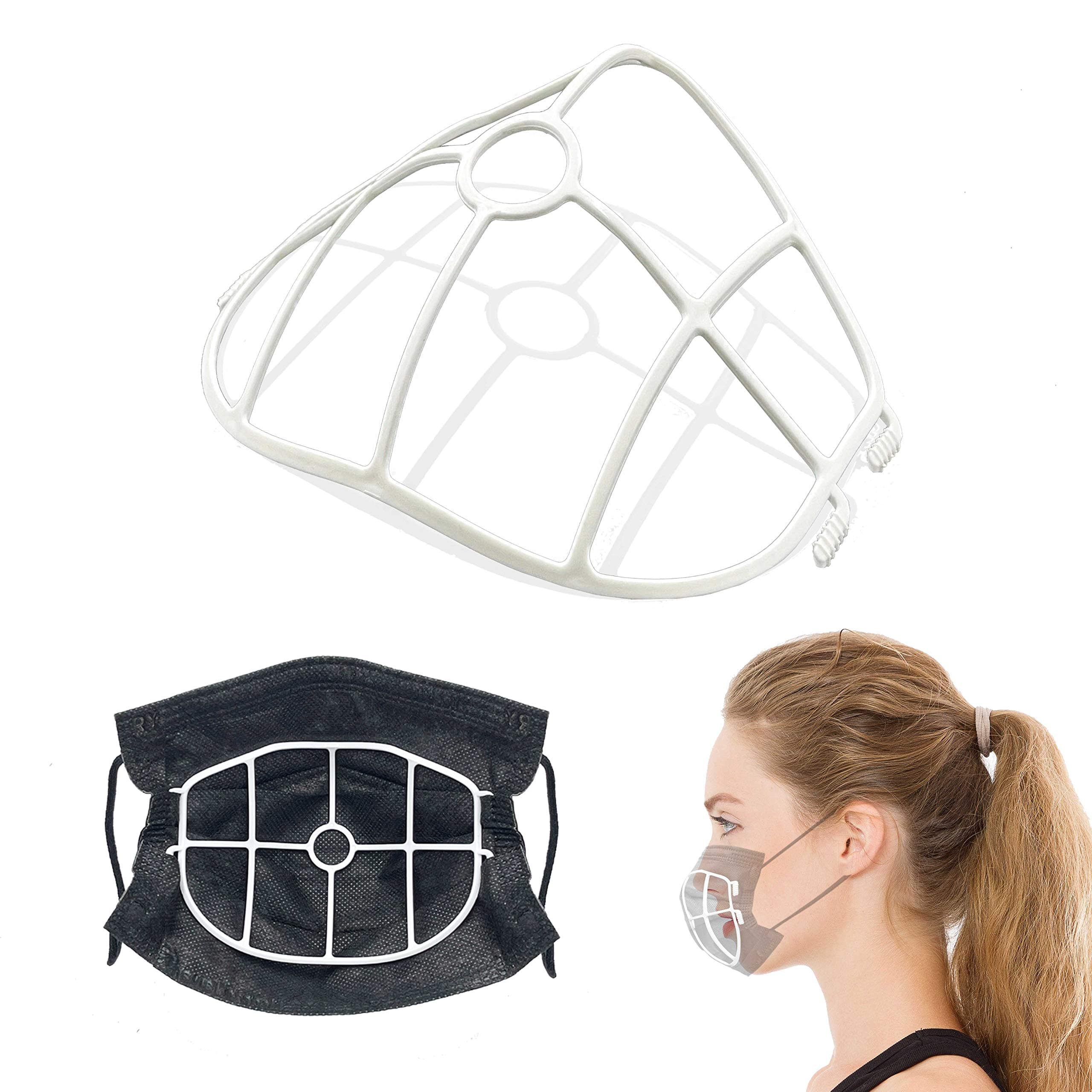 3D Face Mask Bracket, upgrade hook design, inner support frame, more space for comfortable breathing, made of food-grade plastic, 5 Pack.