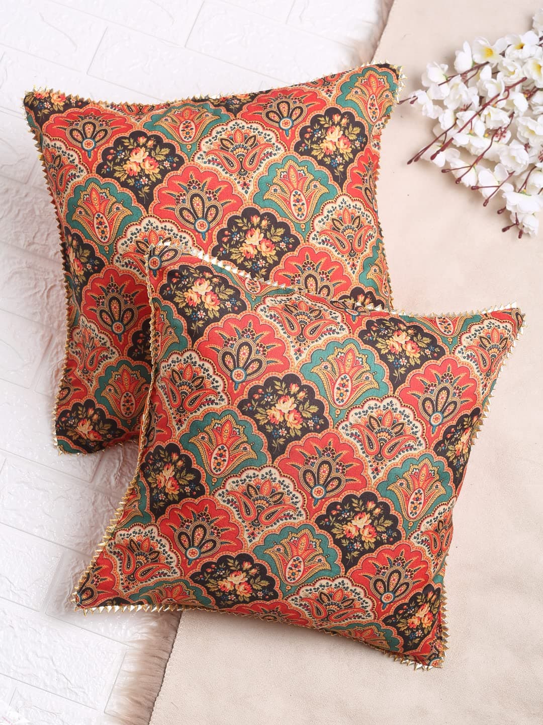 Saka Designs Set of 2 Mughal Print Jacquard Cushion Cover