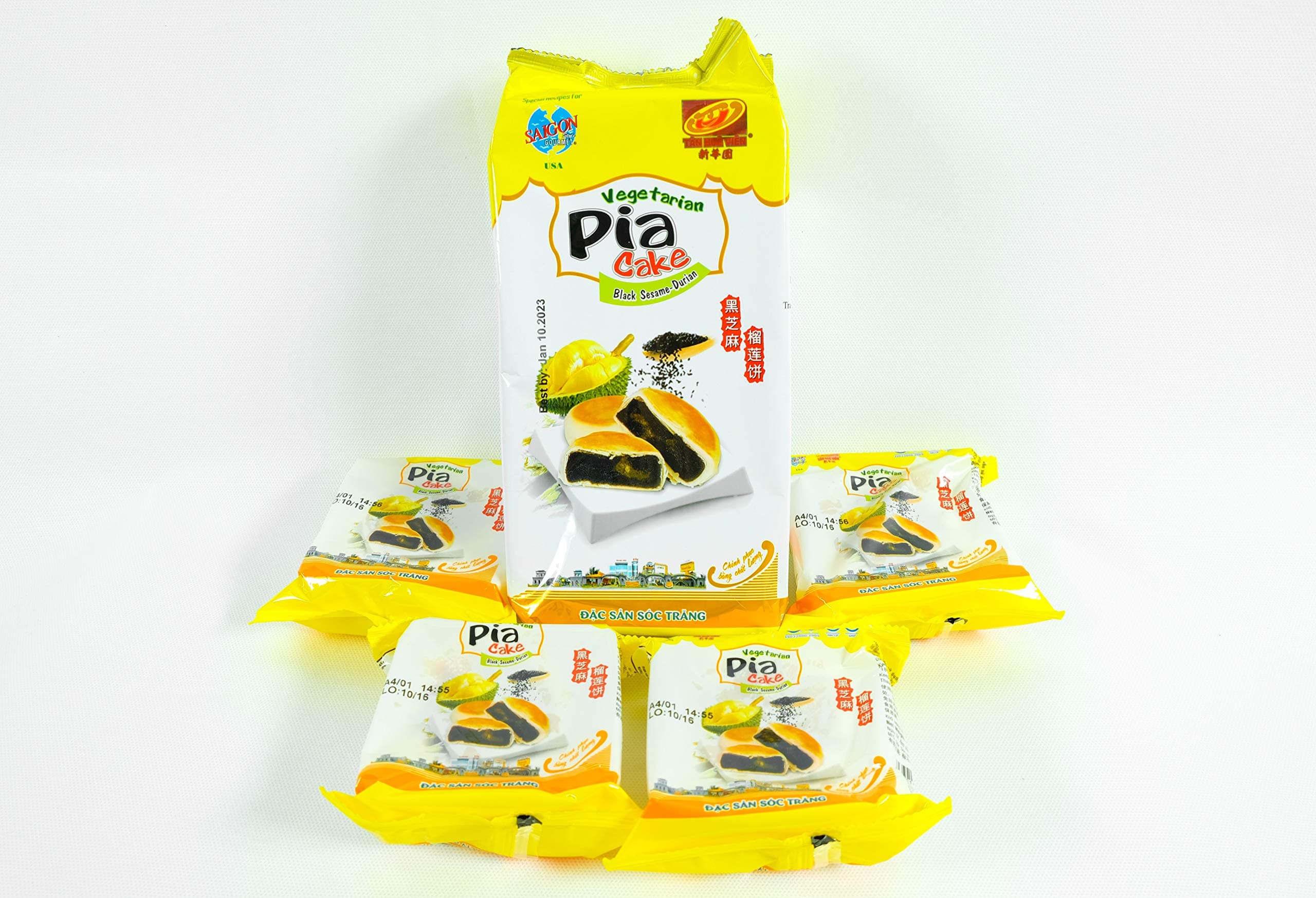 Banh Pia Pia Cake Hopia Cake Tan Hue Vien - Saigon Gourmet, Black Sesame and Durian Flavor, 14 Oz, [Pack of 1]