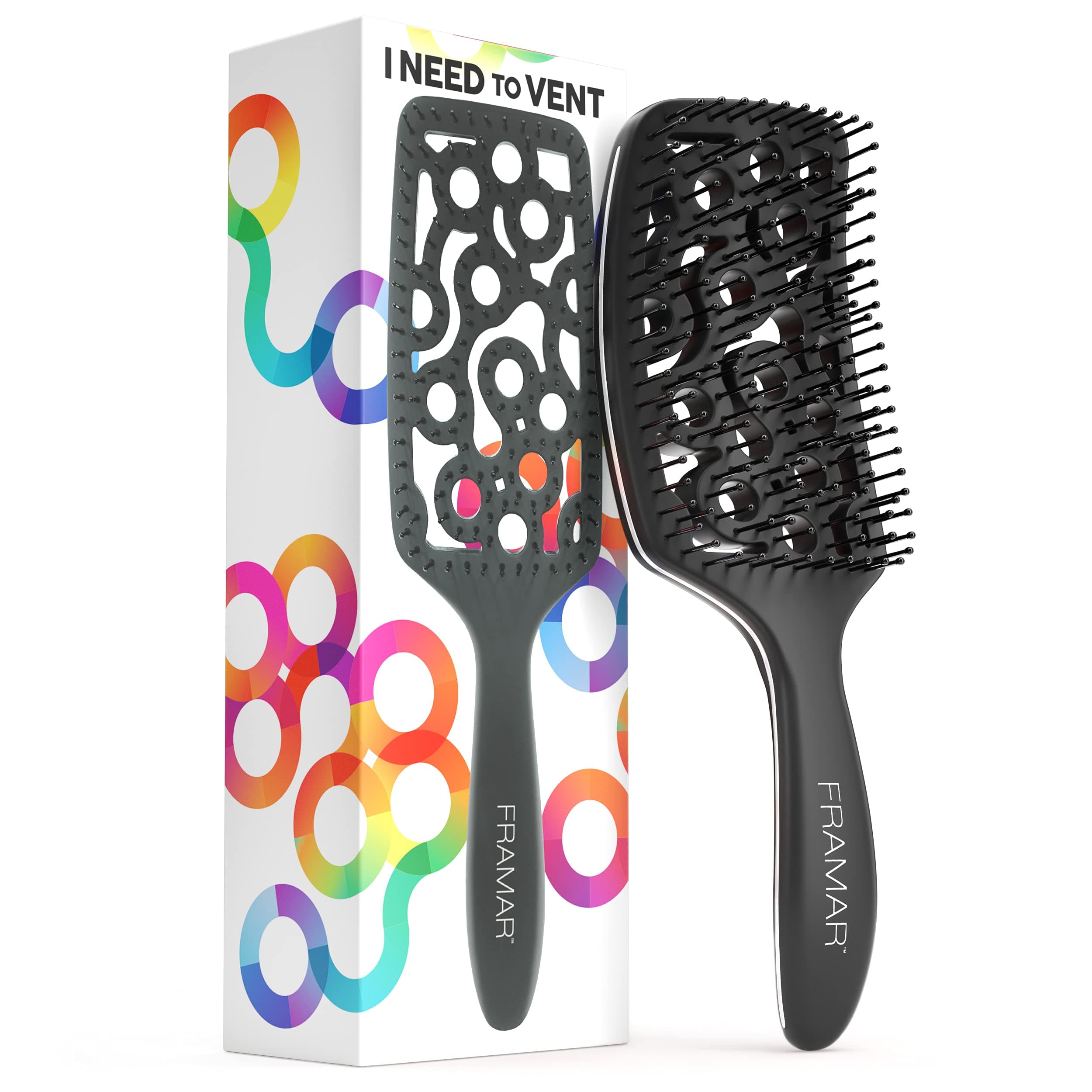 Framar Professional Vented Hair Brush – Vent Brush for Curly Hair, Detangle Women Curly HairBrush Detangler, Hairbrushes for Women, Wet Hair Brush Detangler Black