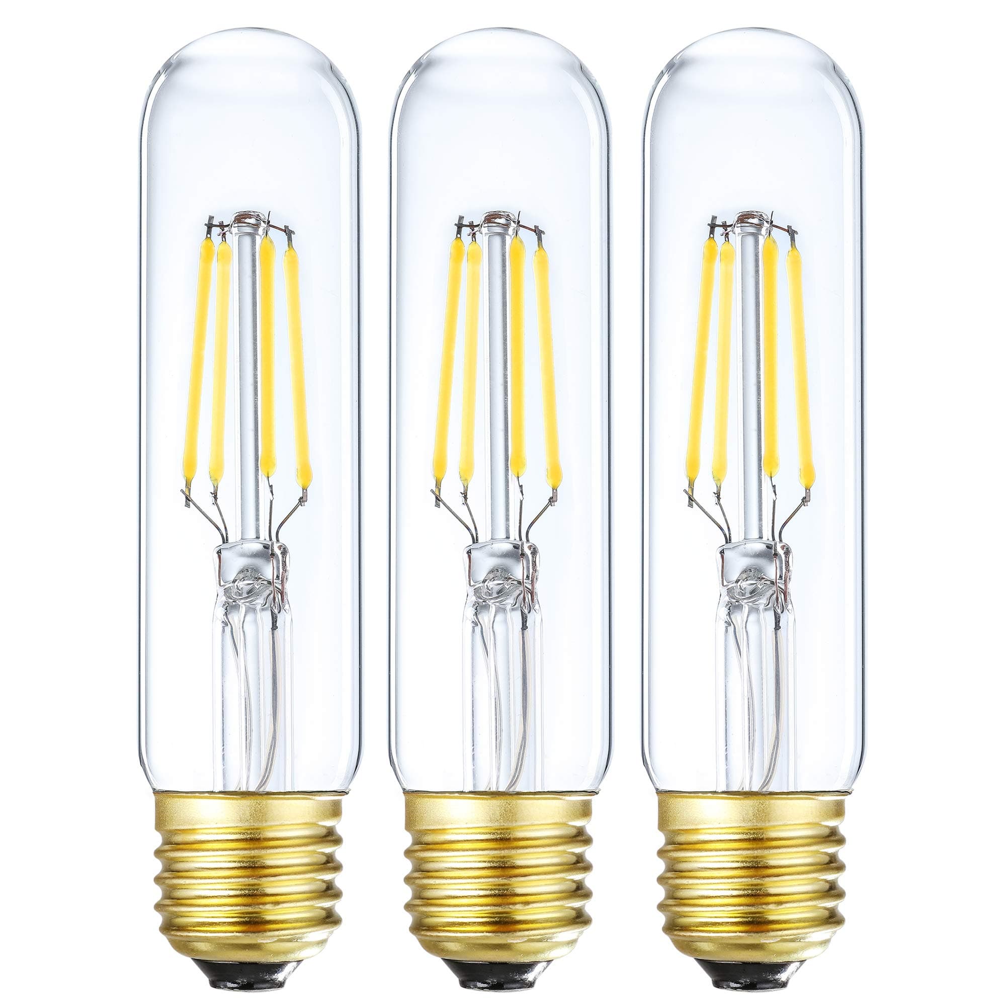 Leools Dimmable Edison Led Tubular Bulb T10,4W Vintage Led Filament Light Bulb 40W Incandescent Bulb Equivalent, 4000K Daylight,E26 Medium Base,3 Pack.