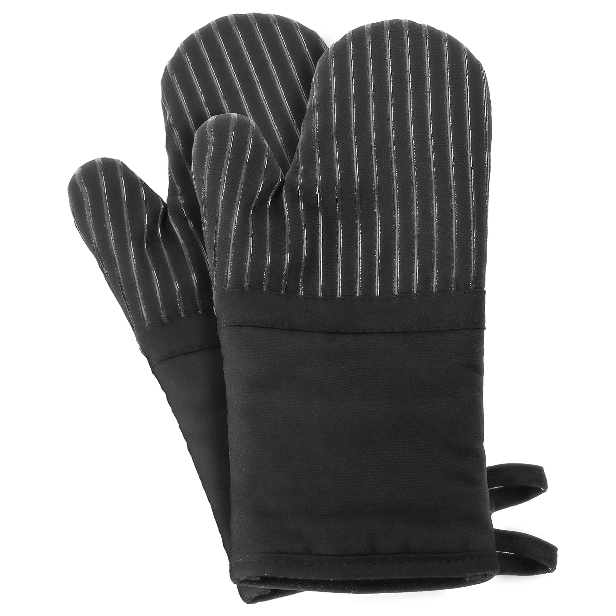 Oven Mitts Heat Resistance of Silicone and Flexibility of Fiber, Terrycloth Lining Kitchen Gloves, 480 F Heat Resistant Black 1 Pair