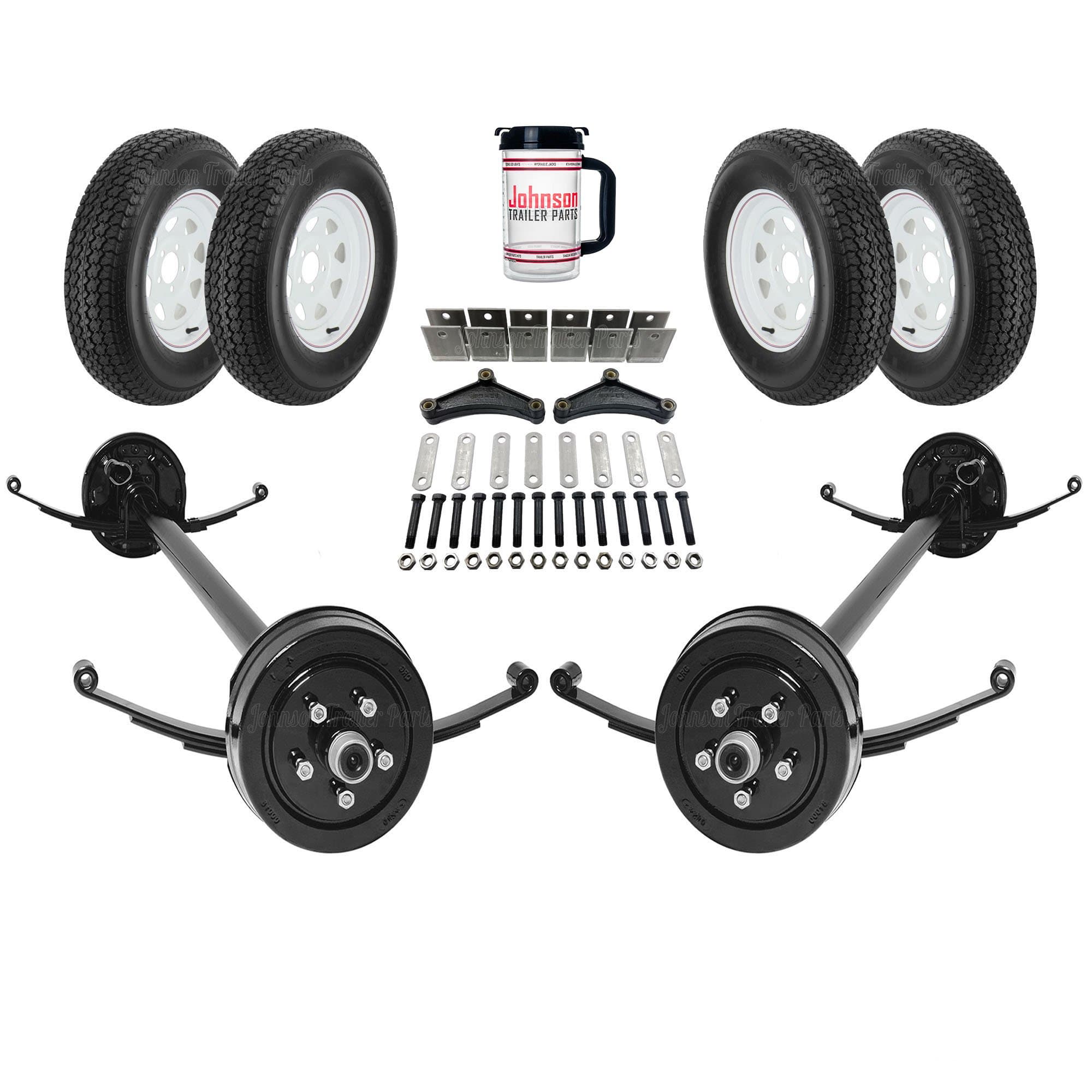 Rockwell American Tandem 3,500 lb Electric Brakes Trailer Axle Kit w/Springs, Ubolts, Hanger Kit, Wheels/Tires (95" Hubface, 80" Spring Center)