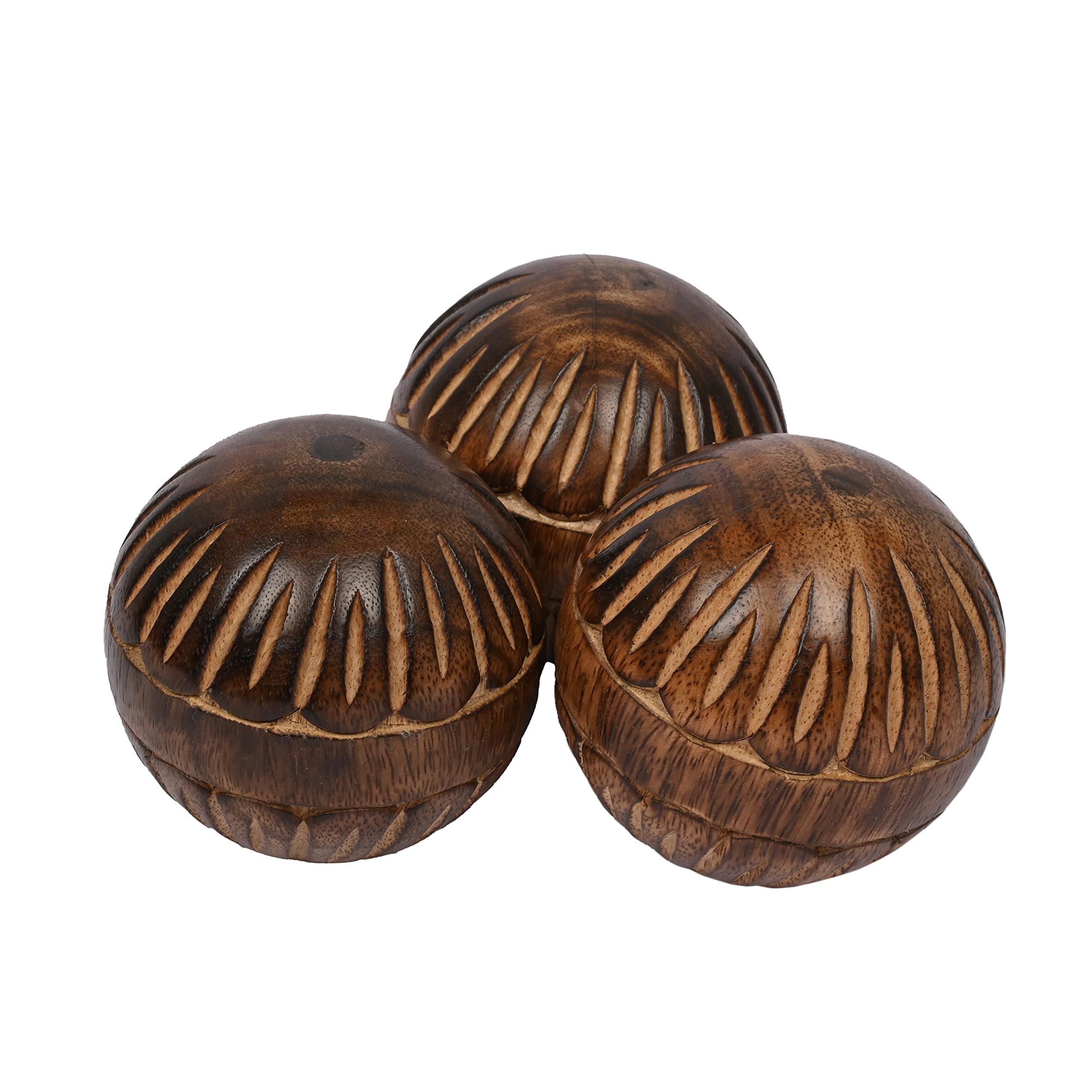 EDHAS Decorative Mango Wood Round Balls Set of 3 For Centerpiece or Individual Use Ideal for Use in Tray Bowl or Basket Décor (7.62cm x 7.62cm x 7.62cm)