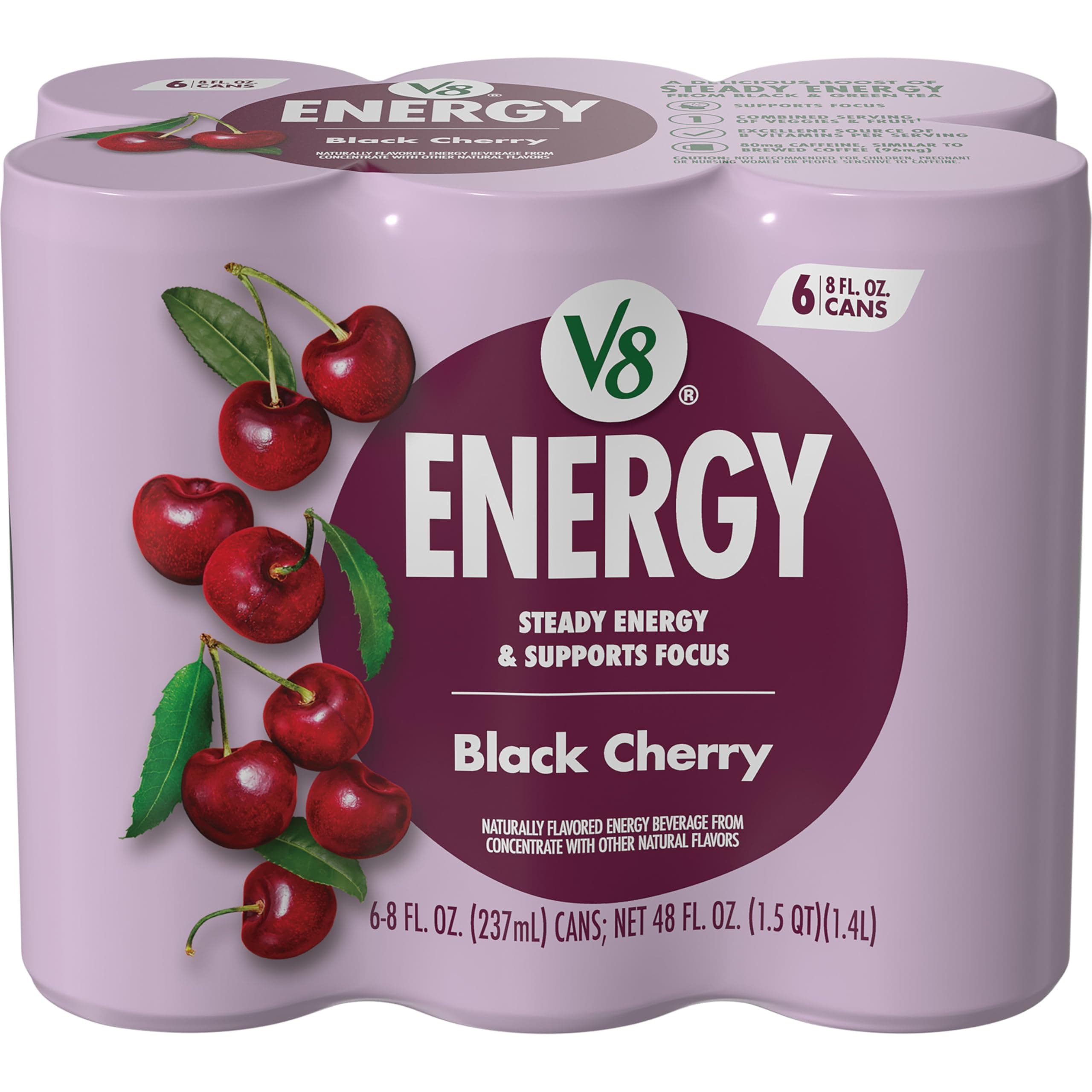 Energy Healthy Energy Drink, Natural Energy from Tea, Black Cherry, 8 Oz Can, 6 Count