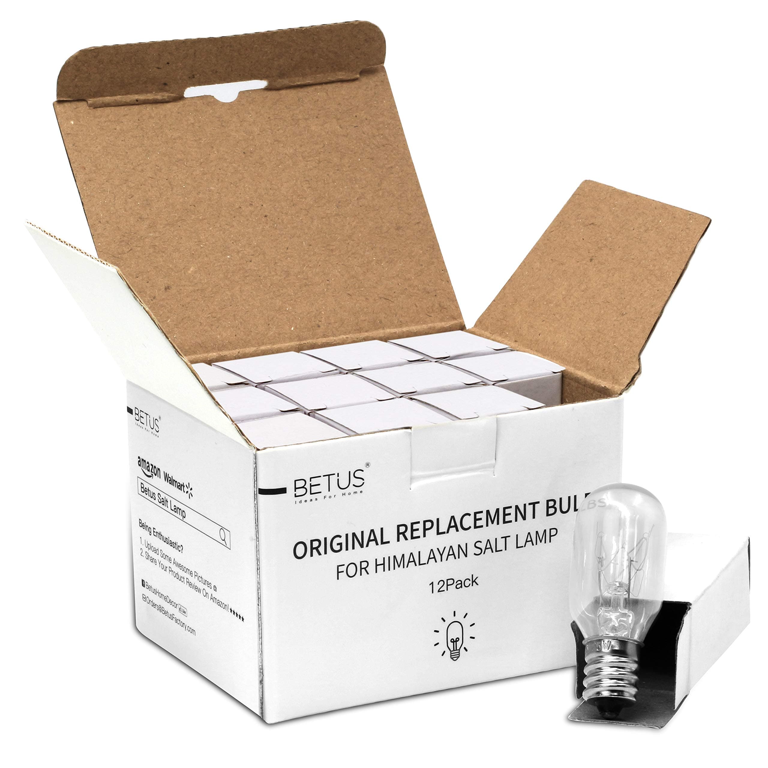 Betus Original Replacement Long Lasting 25 Watt Dimmable E12 Socket Warm White Household Salt Lamp Bulb Candle Warmers - Value Pack of 12