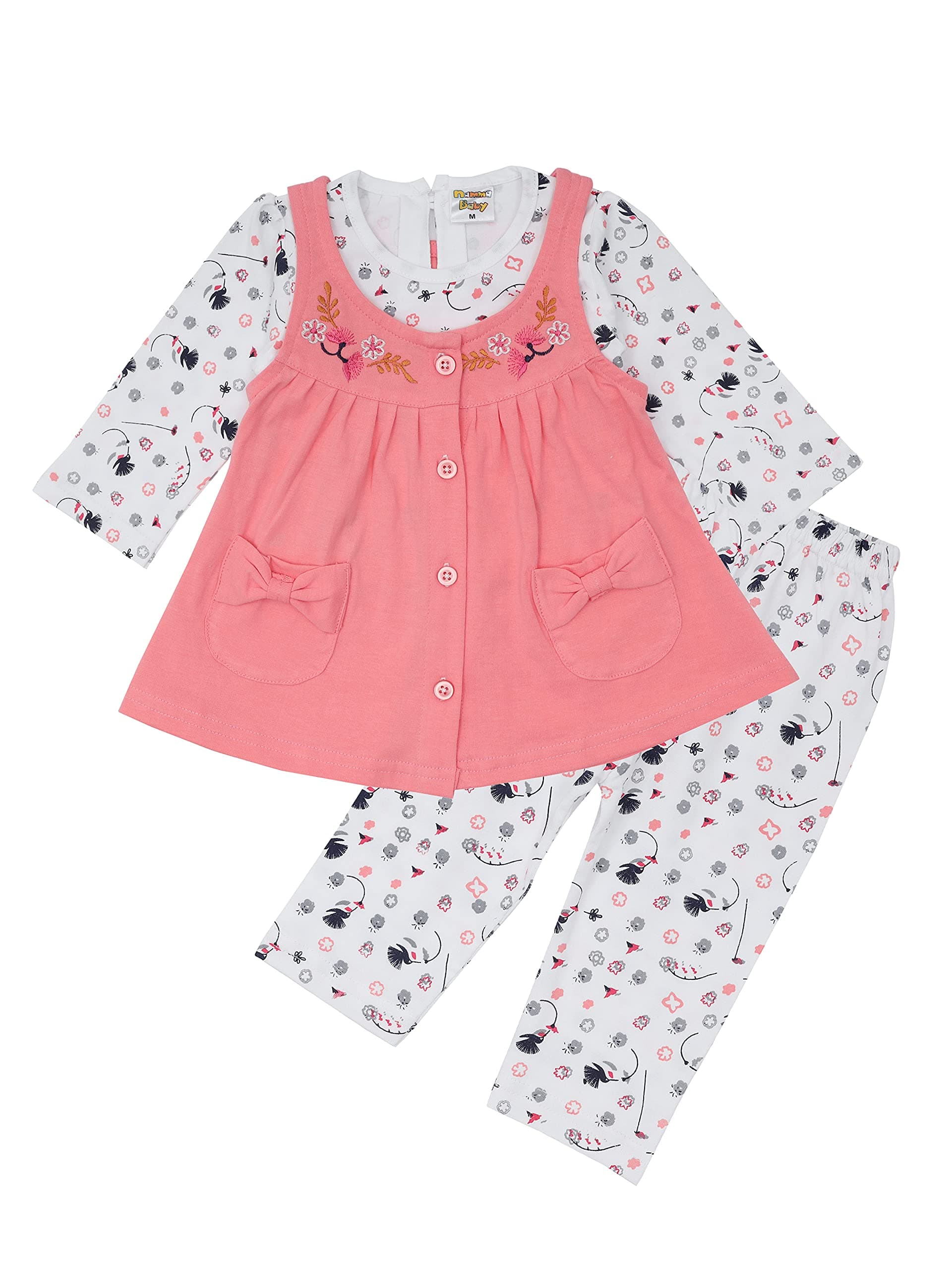 NammaBaby Premium Baby Girls Full Sleeves Frock with Pant Baby Girl's Cotton Frock with Leggings, Frill Frock - Pack of 1