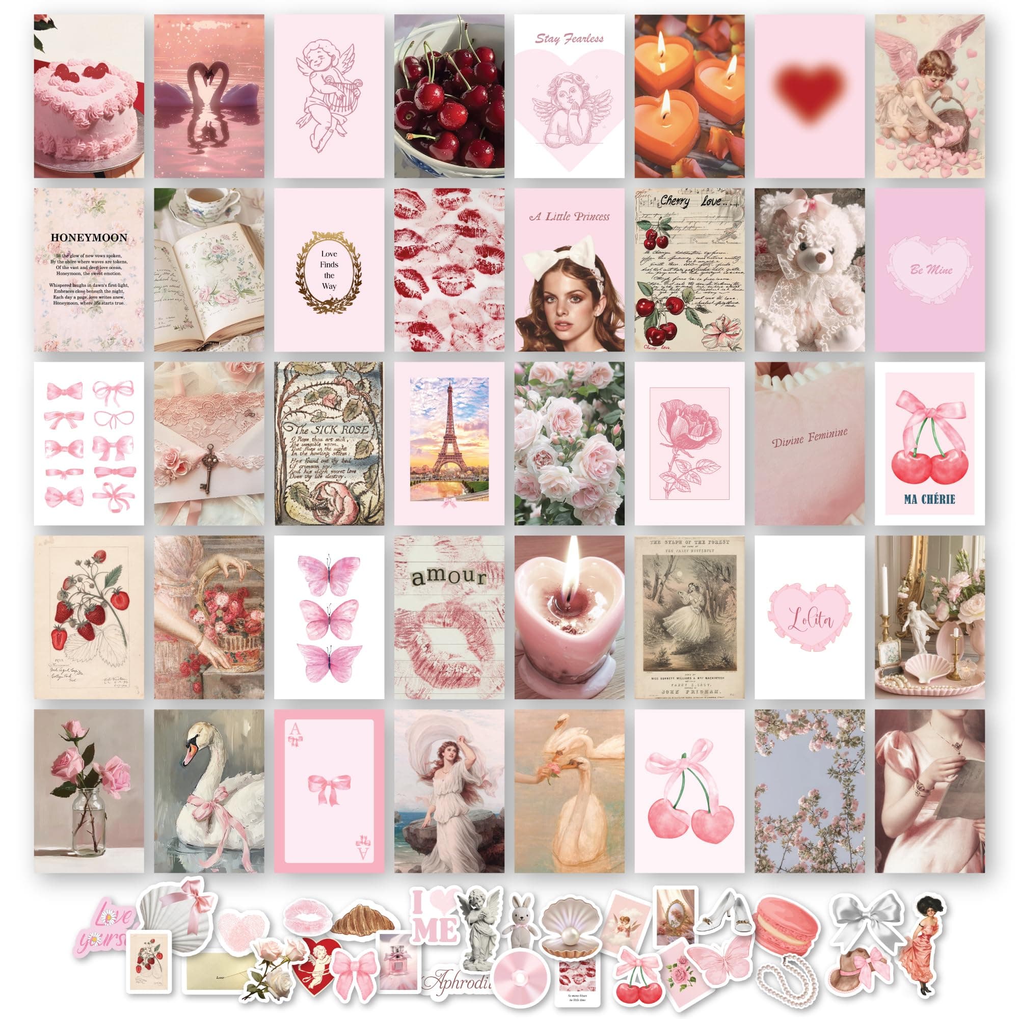 97 Decor Pink Coquette Room Decor Aesthetic - Coquette Wall Decor, Coquette Posters For Room Aesthetic Pink Collage Kit For Teen Girls Dorm Bedroom, Cute Pictures Trendy Art Prints (4x6)