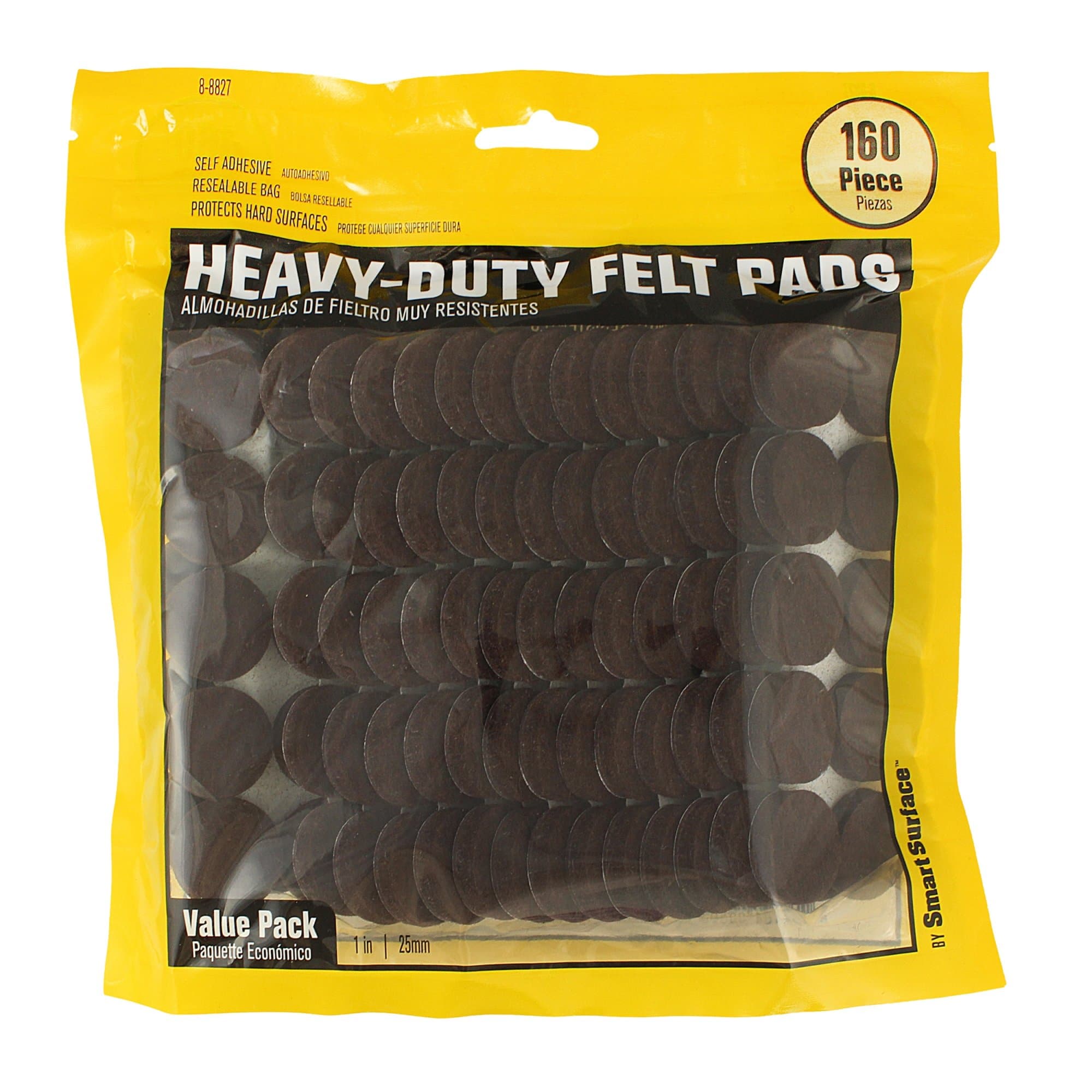 8827 Heavy Duty Self Adhesive Furniture Felt Pads 1-Inch Round Brown 160-Piece Value Pack in Resealable Bag