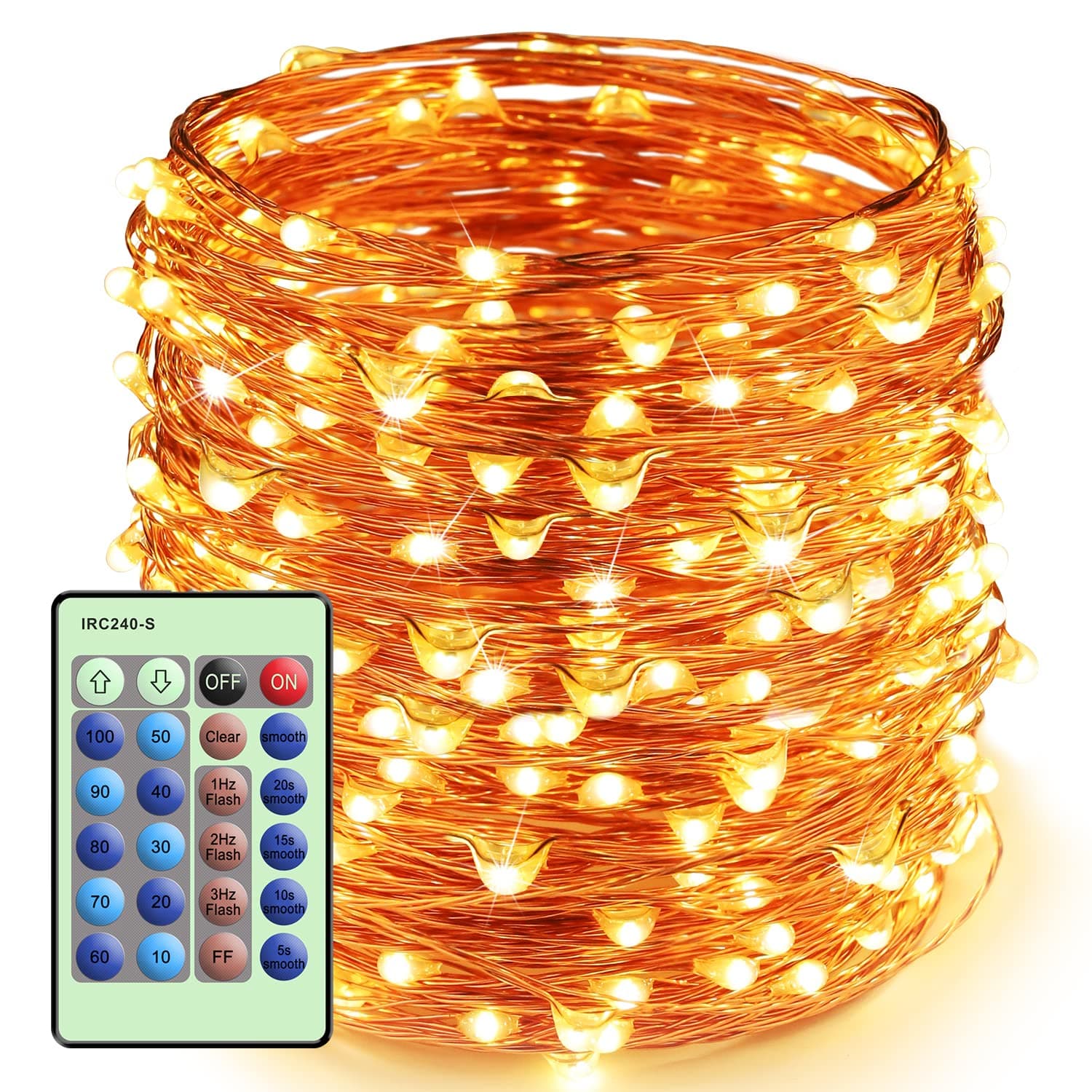Outlet LED String Lights with Remote Control 99ft with 300 LEDs Dimmable Fairy String Lights for Bedroom,Trees, Indoor/Outdoor Copper String Lights for Birthday, Wedding,Party Warm White