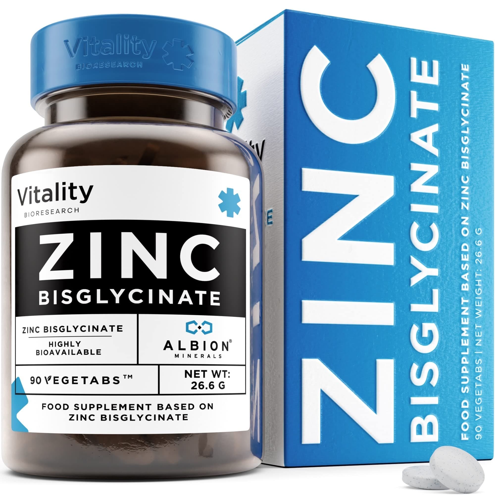Chelated Zinc Bisglycinate - Zinc Supplements for Men and Women to Boost Your Immune System, Bones, Hair, Skin, and Nails, Zinc Bisglycinate Chelate, 90 Vegan Zinc Tablets (25mg)