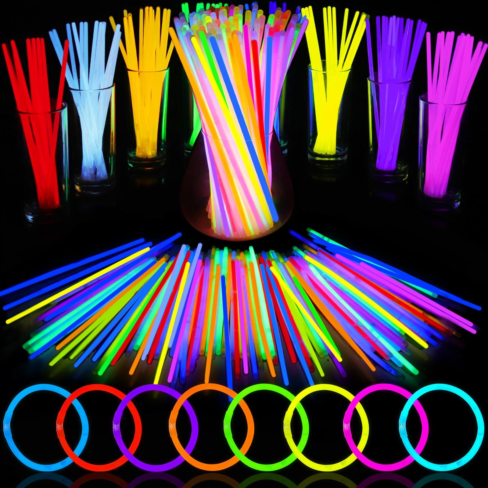 AIVANTGlow Sticks Bulk Party Supplies | 70 PCS 8 Inch Glowsticks with Connectors | Glow in the Dark Light Up Sticks Party Favors Decorations