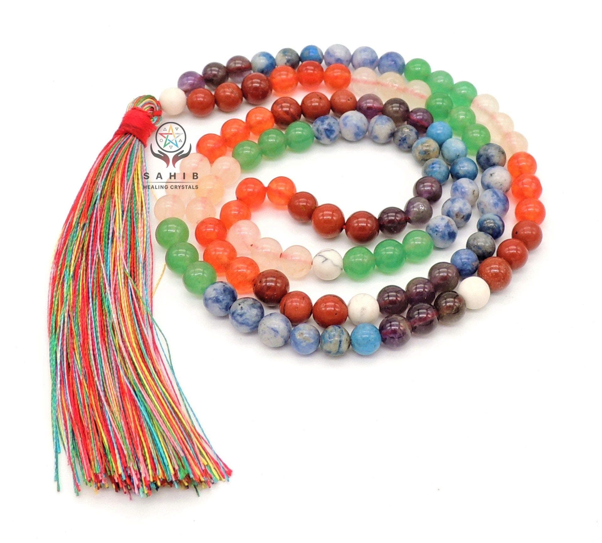 Sahib Healing Crystals 7 Chakra Crystal Mala/Necklace 6 mm 108 Beads Jap Mala for Men and Women