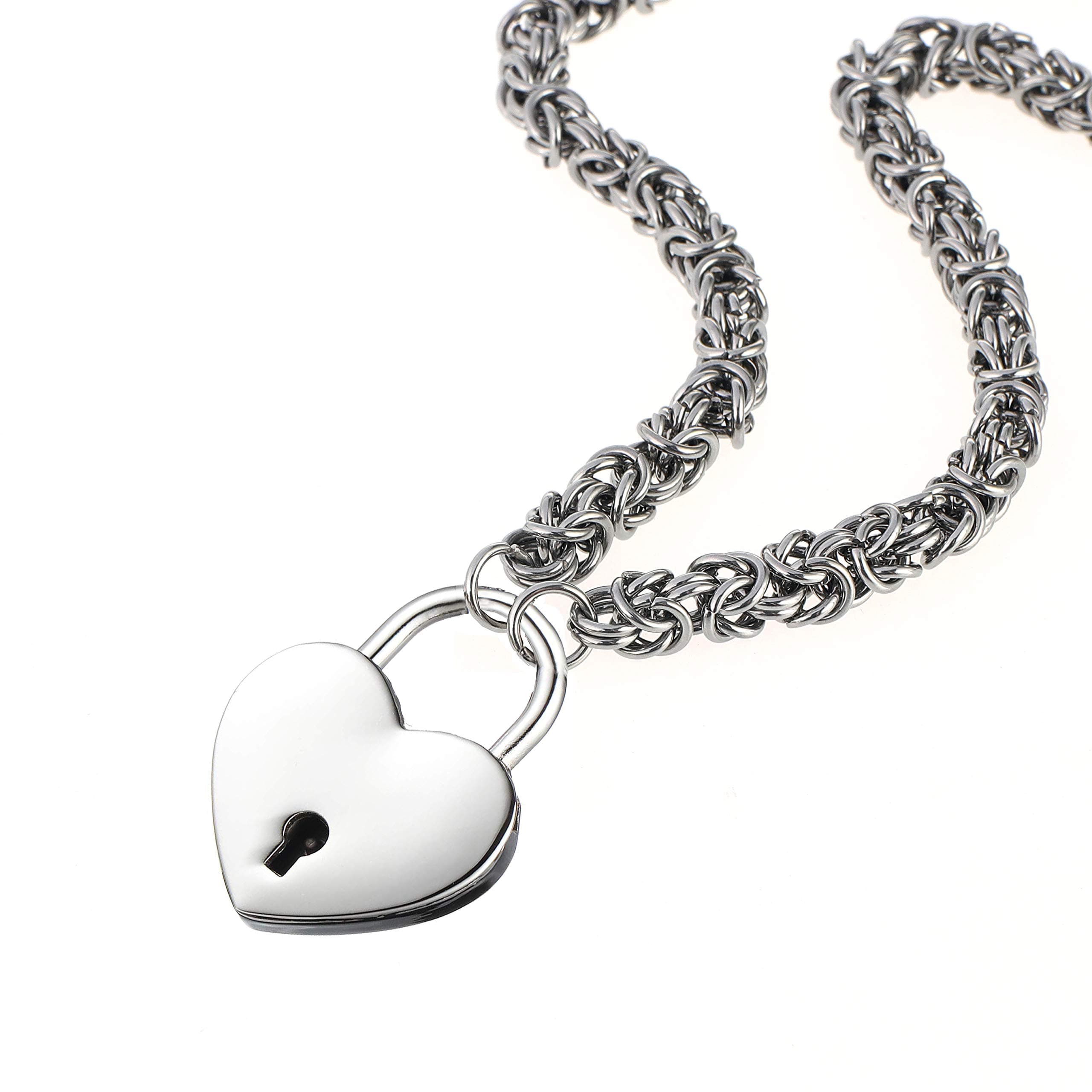 Lock Necklace Stainless Steel Collar Byzantine Chain Necklace Heart Padlock Necklace for Women Men