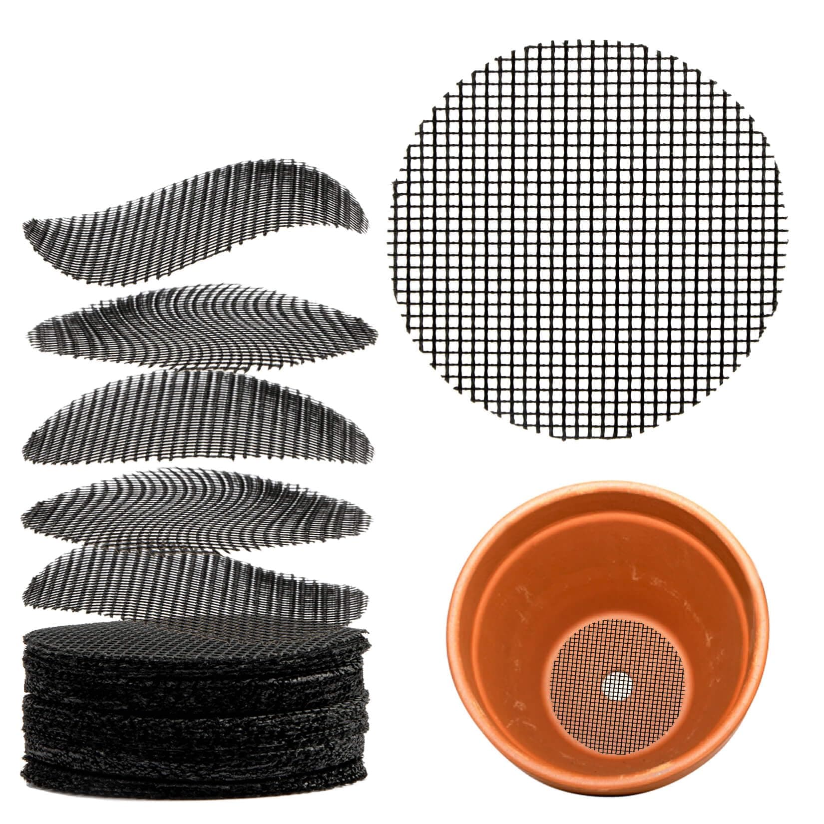 MAQIHAN 100 Plant Pots - Hole Mesh Pad Terrarium Potting Eye Mesh Mats Pot Substrate Barrier 2 Inch Net Bonsai Gardening Grid Ceramic Drainage Hole Mesh Screen Prevent Soil Leaking