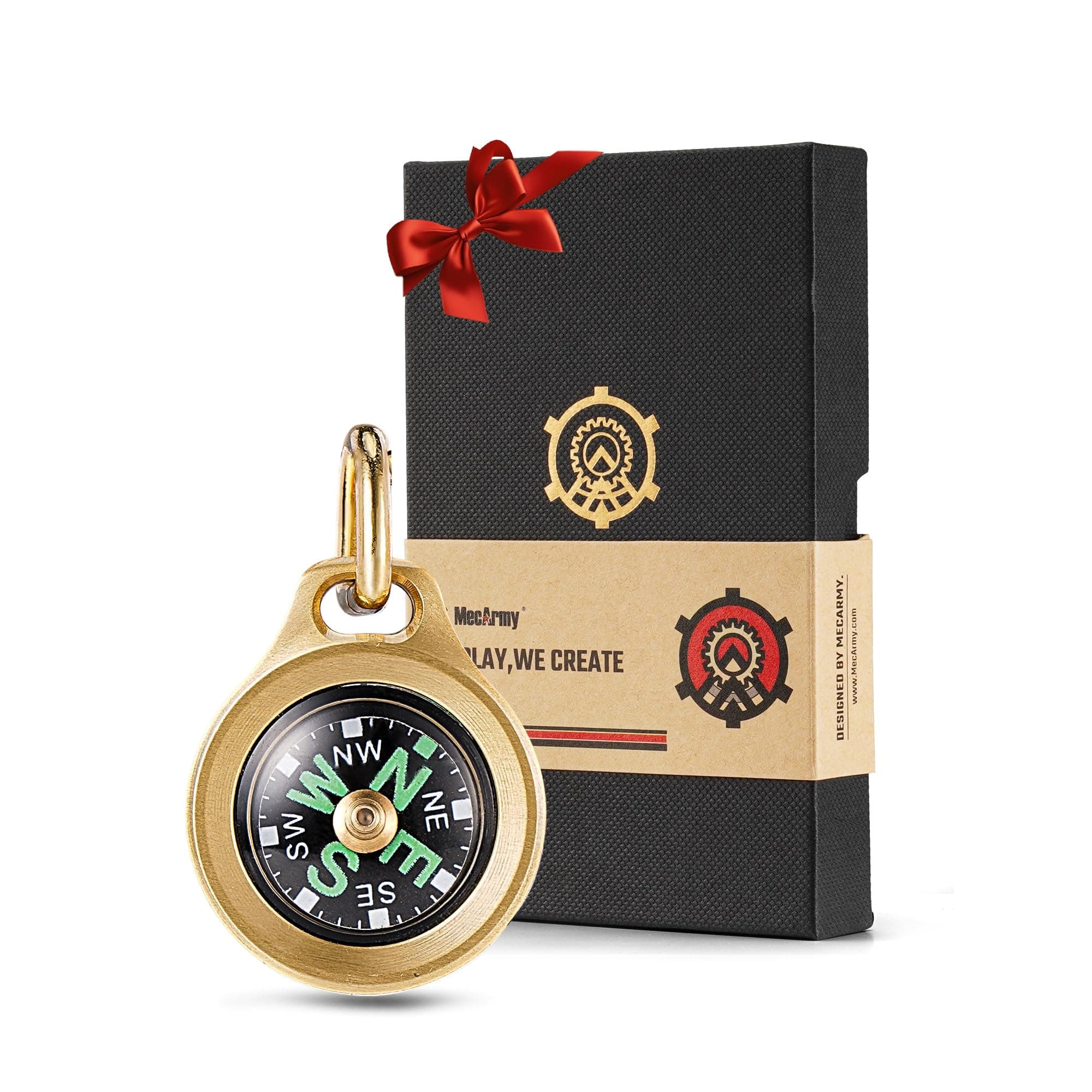 MecArmy Compass in Gift Box - Christmas Graduation Birthday Anniversary Wedding Thanksgiving Gifts with Necklace, EDC Titanium/Brass Compass,Precision Navigation, Glow in The Dark, IPX5 Waterproof