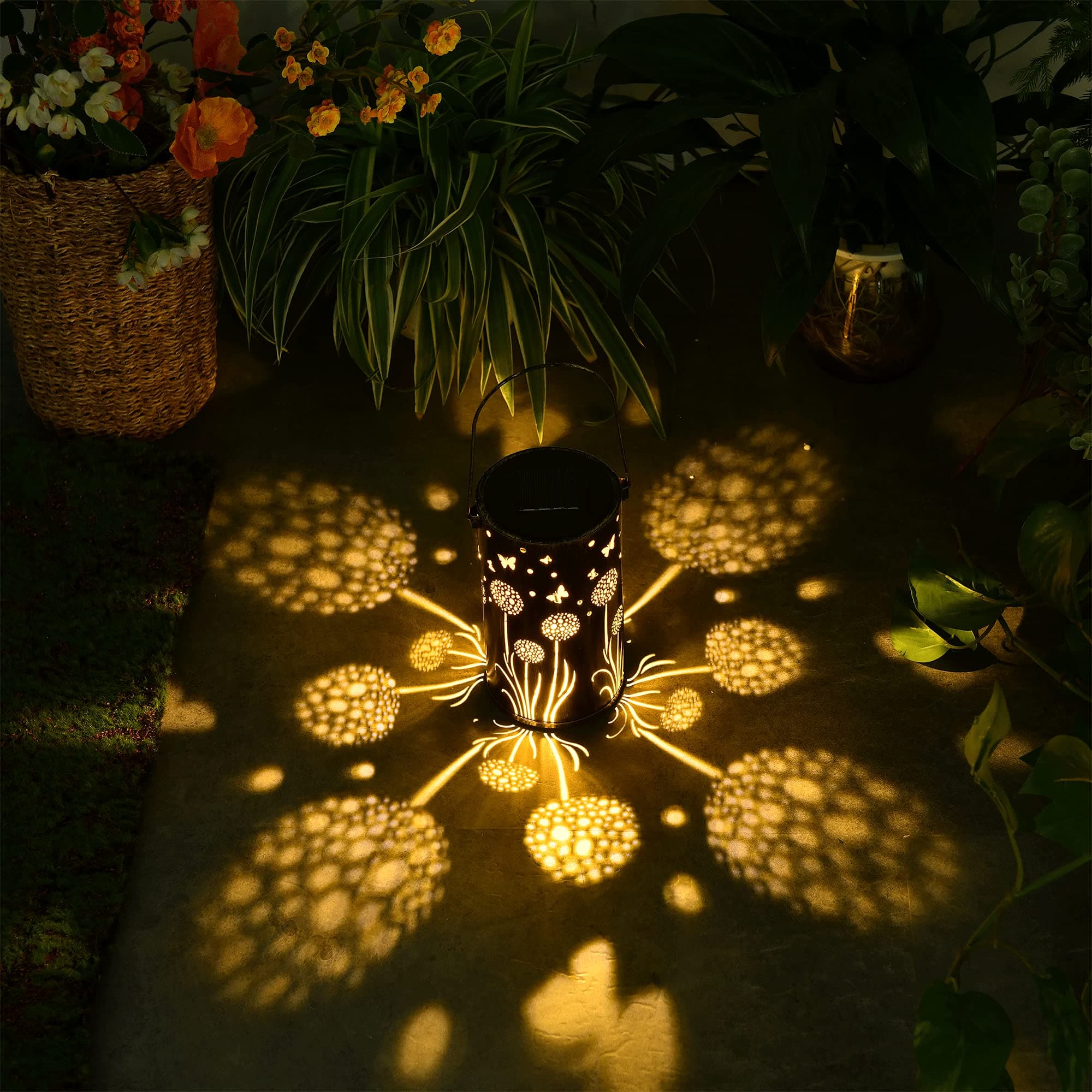 Garden Solar Latterns, Outdoor Waterproof Solar Lights Waterproof for Hang-Patio Decor, Dandelion Print