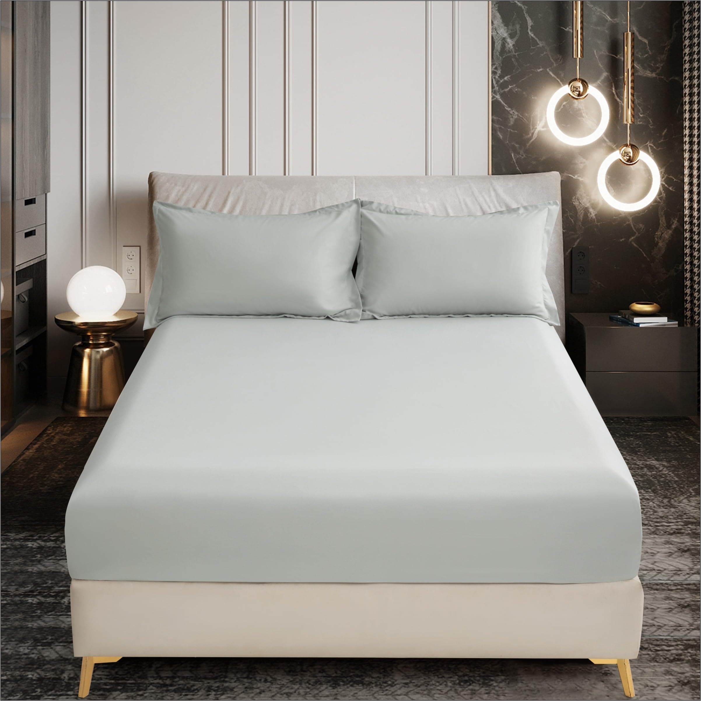 D DONETELLA FEEL THE LUXURY Bedding Fitted Sheet - Fits 150x200 Cm Bed For Queen Bed 3 Pcs (1 Fitted Sheet and 2 Pillowcases) - 30 Cm Deep Pocket - Solid Bed Sheet