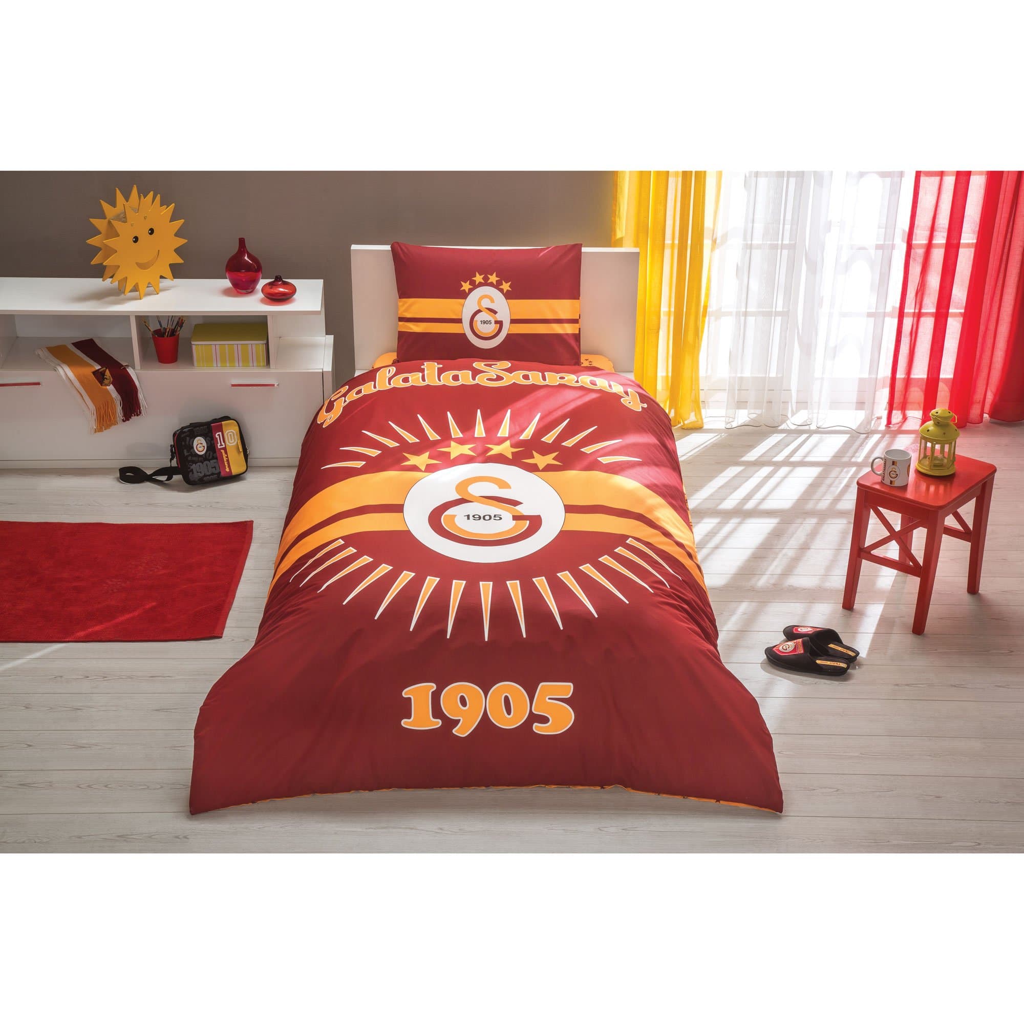 Newy Home Galatasaray Shining Sun Football Team, Glow In the Dark, Kids Duvet Cover Set, 100% Cotton, Single Size, Fitted Sheet, 3 Pieces