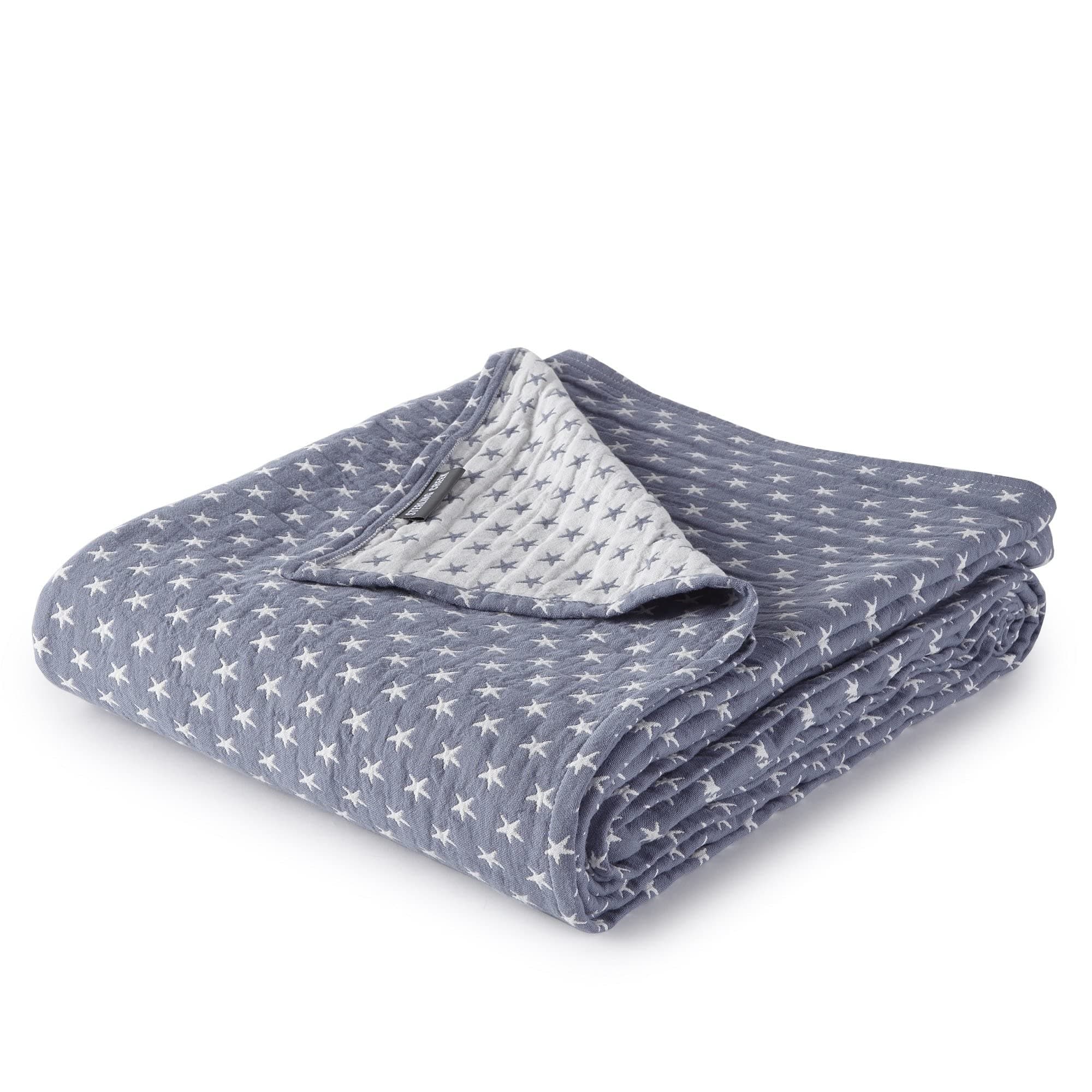 Sterling Creek Dawson Star Muslin Blanket King Three Layers Lightweight Breathable Cotton Gauzy Blanket for Adults, All Season (King, Blue)