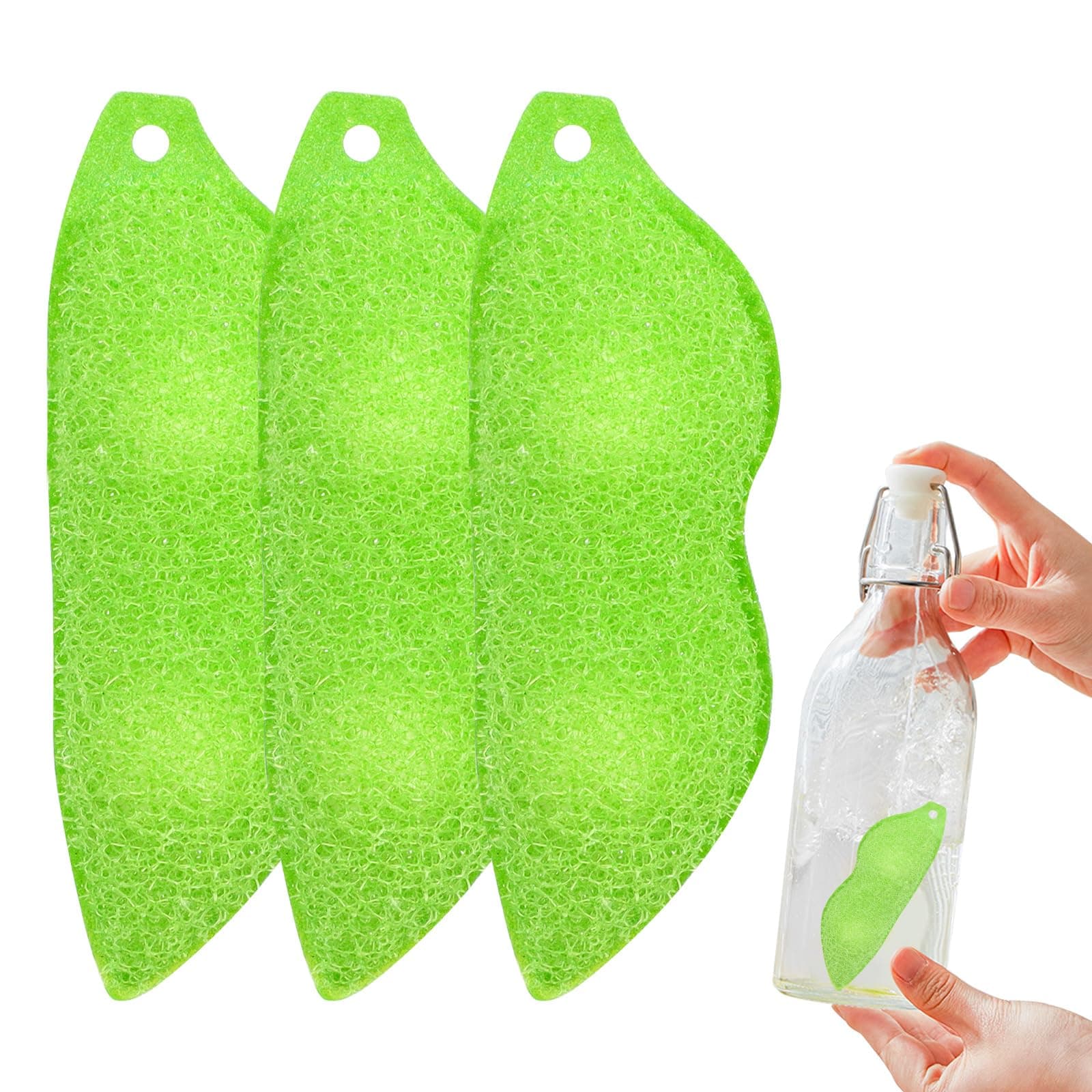 3PCS Beans Shaped Bottle Cleaning Sponge, Reusable Bottle Cleaning Beans, All-Around Magic Cleaning Beans for Small Mouth Water Bottles, Baby Bottles (Green)