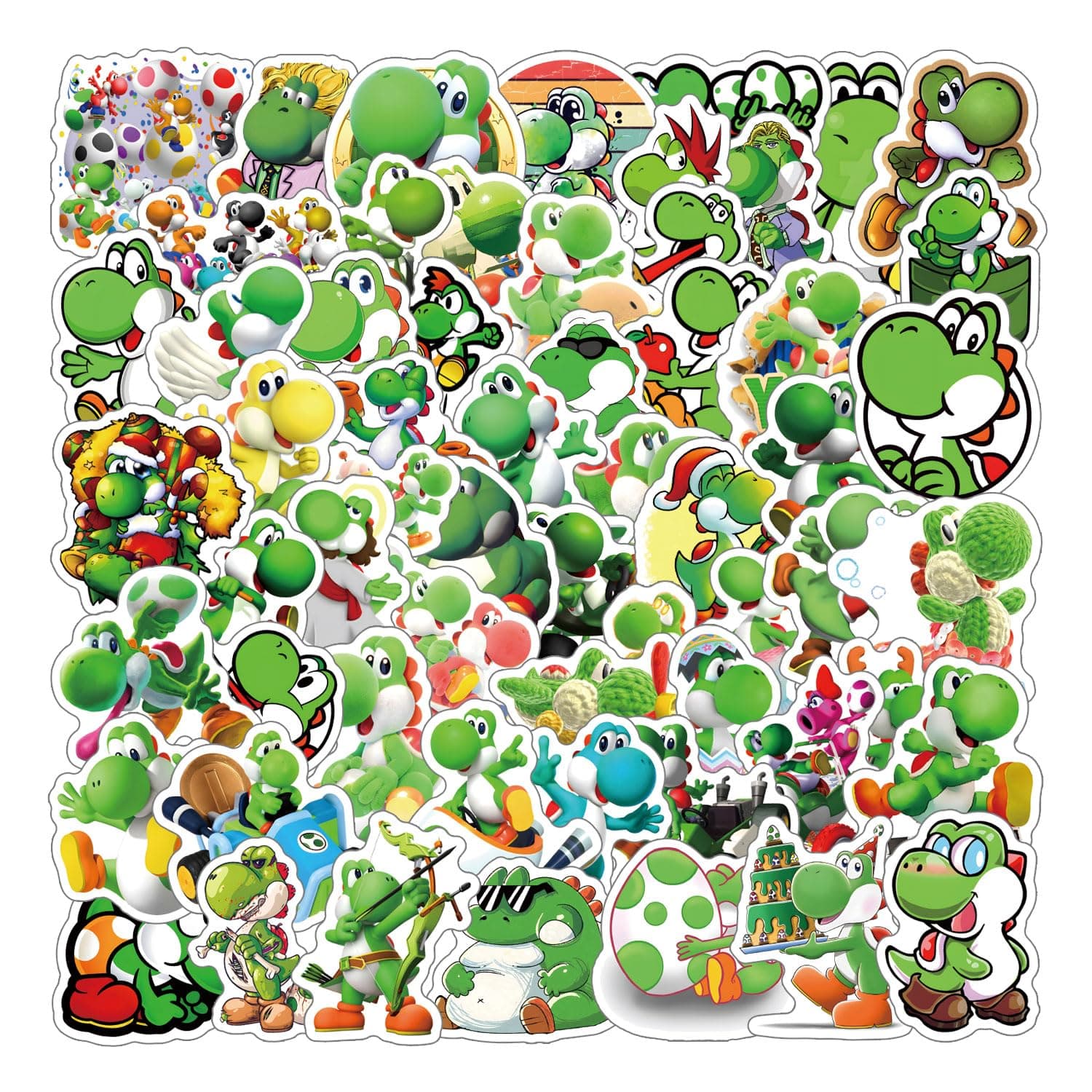 61Pcs Yoshi Stickers Pack，Aesthetics Cute Cartoon Vinyl Waterproof Decals for Water Bottle, Laptop, Phone, Skateboard, Journaling,Gifts for Kids Teens for Party Supply