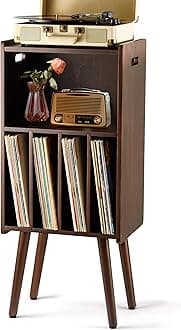 Wooden LP Record Player Stand, 3-Tier Turntable Stand Cabinet Holds up to 100 Albums, Record Storage Holder and Organizer Table, Mid-Century Modern Record Player Holder (Rich Walnut, 3-Tier)