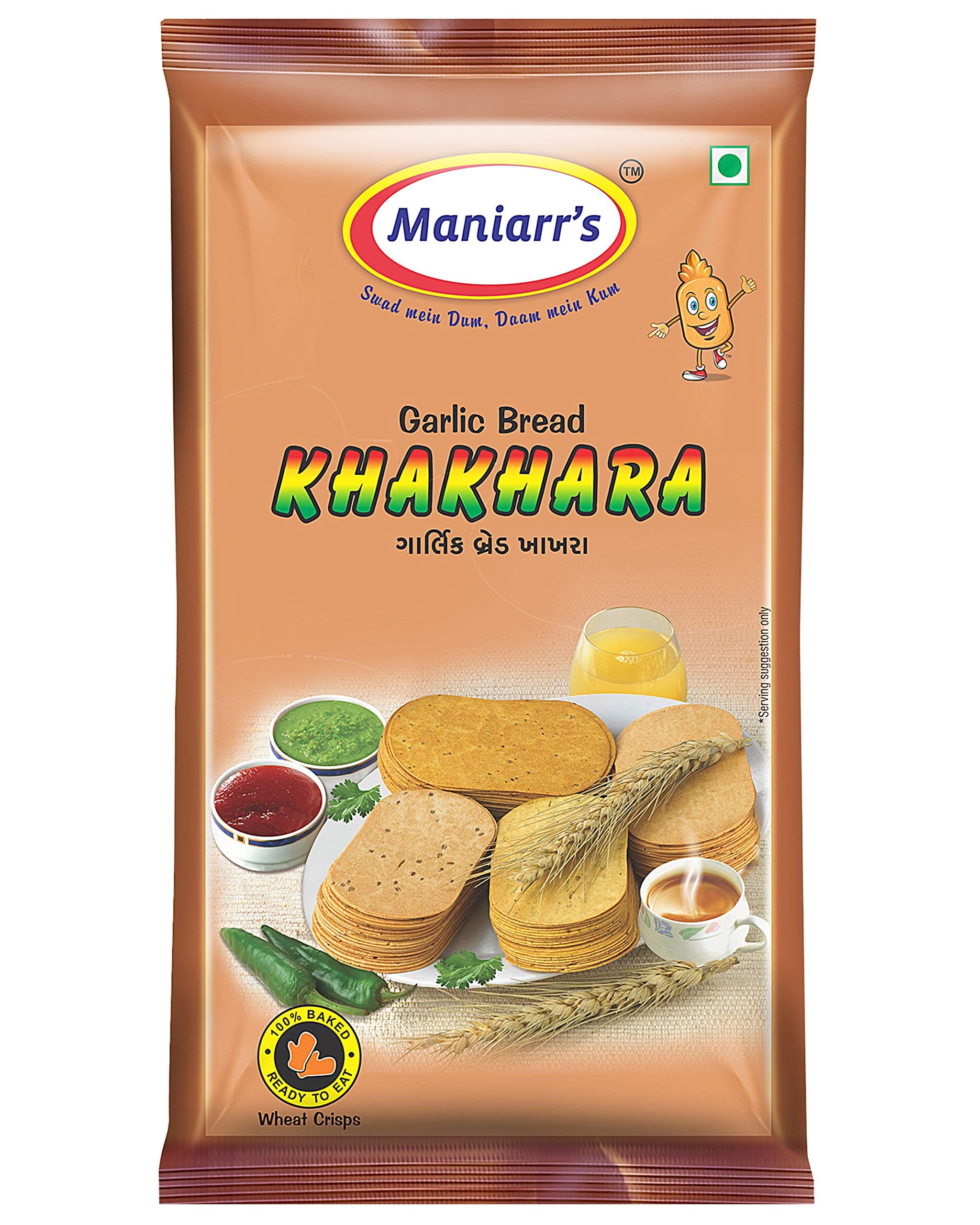 Maniarrs Single Flavour Garlic Bread Khakhara Snacks, 360 g -Pack of 8
