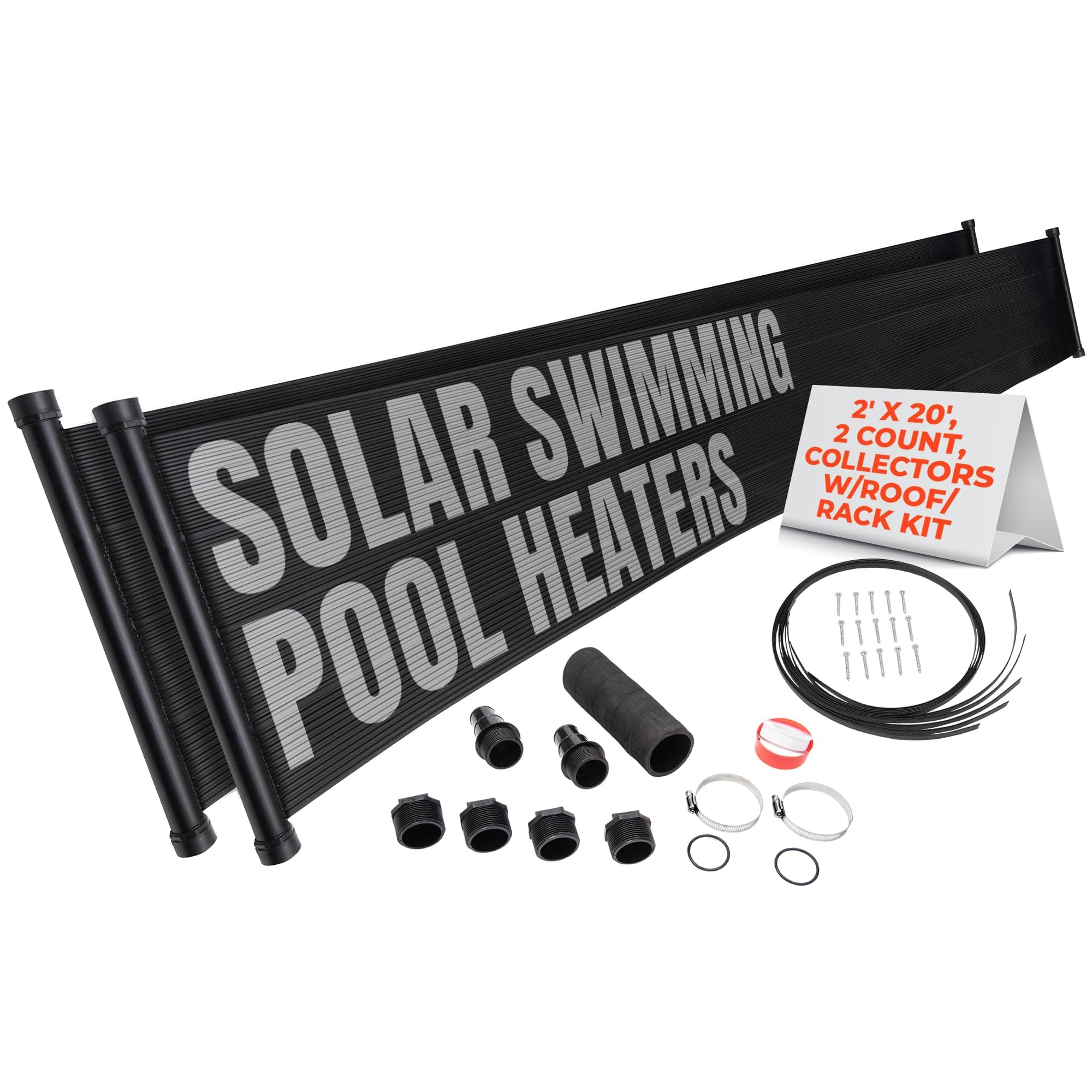 SunQuest Solar Pool Heater Panels - 2 (2ft x 20ft) Collectors w/Roof/Rack Kit - Solar Water Heater for Above Ground & Inground Pools - DIY-Tube on Web Design Panel-Polypropylene UV Resistant
