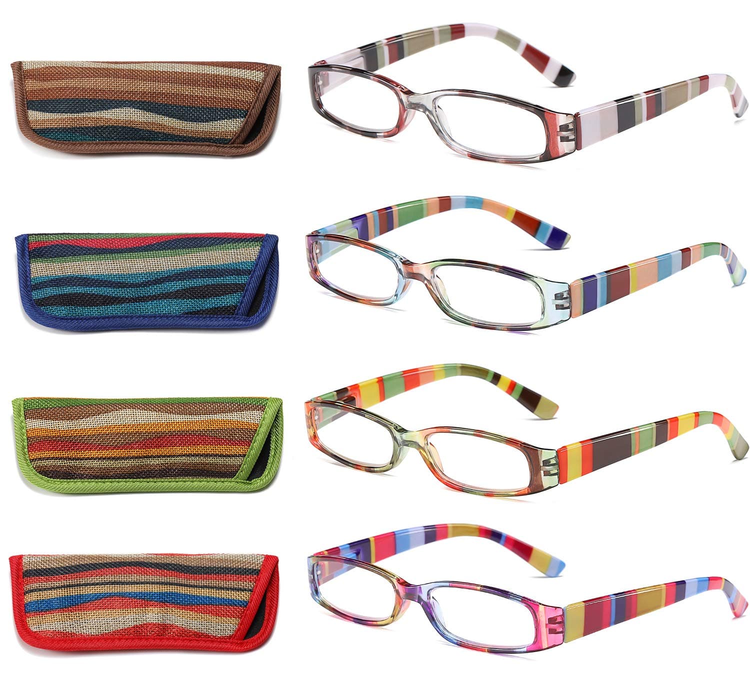 Reading Glasses 4 Pairs Fashion Ladies Readers Spring Hinge with Pattern Print Multicolor Eyeglasses for Women +2.0
