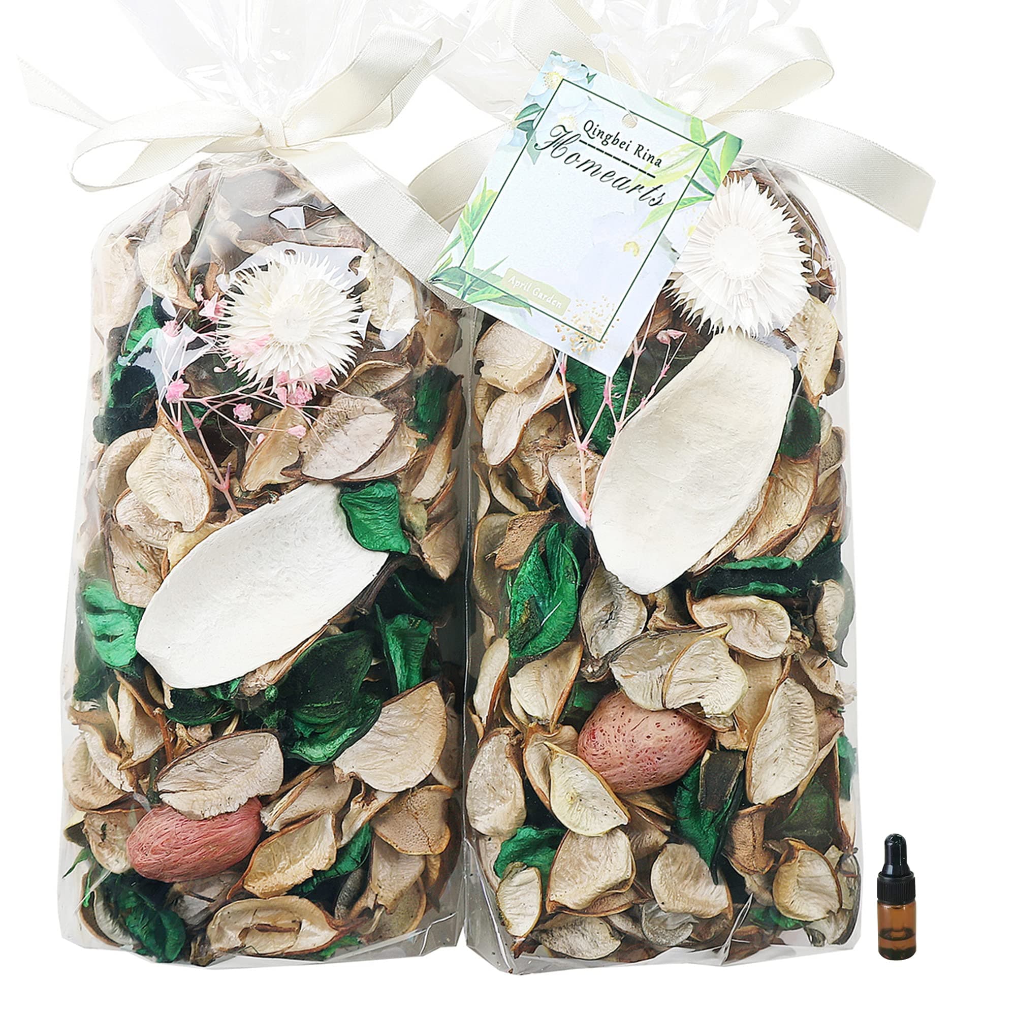 Qingbei Rina White Potpourri Bags, Jasmine Scented Potpourri Bowl Filler, Decorative Dried Flowers Petal,Home Fragrance Sachet,Bathroom Decor,8.4 oz/2 Bags