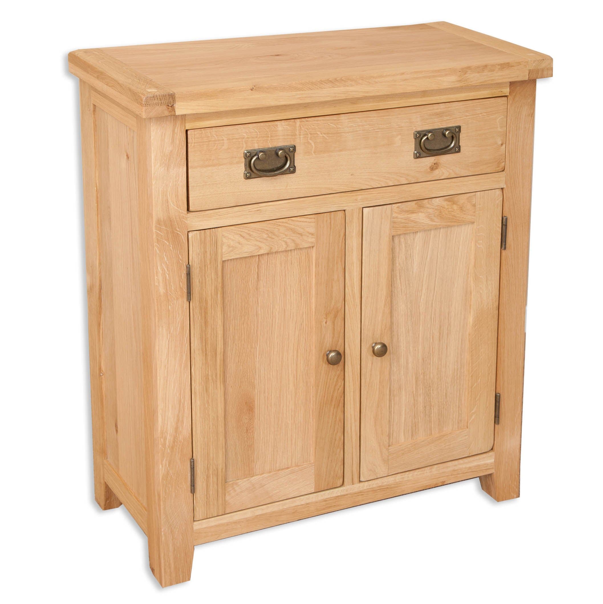 Oak and Pine Online Chunky Solid Oak Harrogate Natural Slim 2 Door Drawer Sideboard Cabinet Cupboard Living Dining Room Furniture