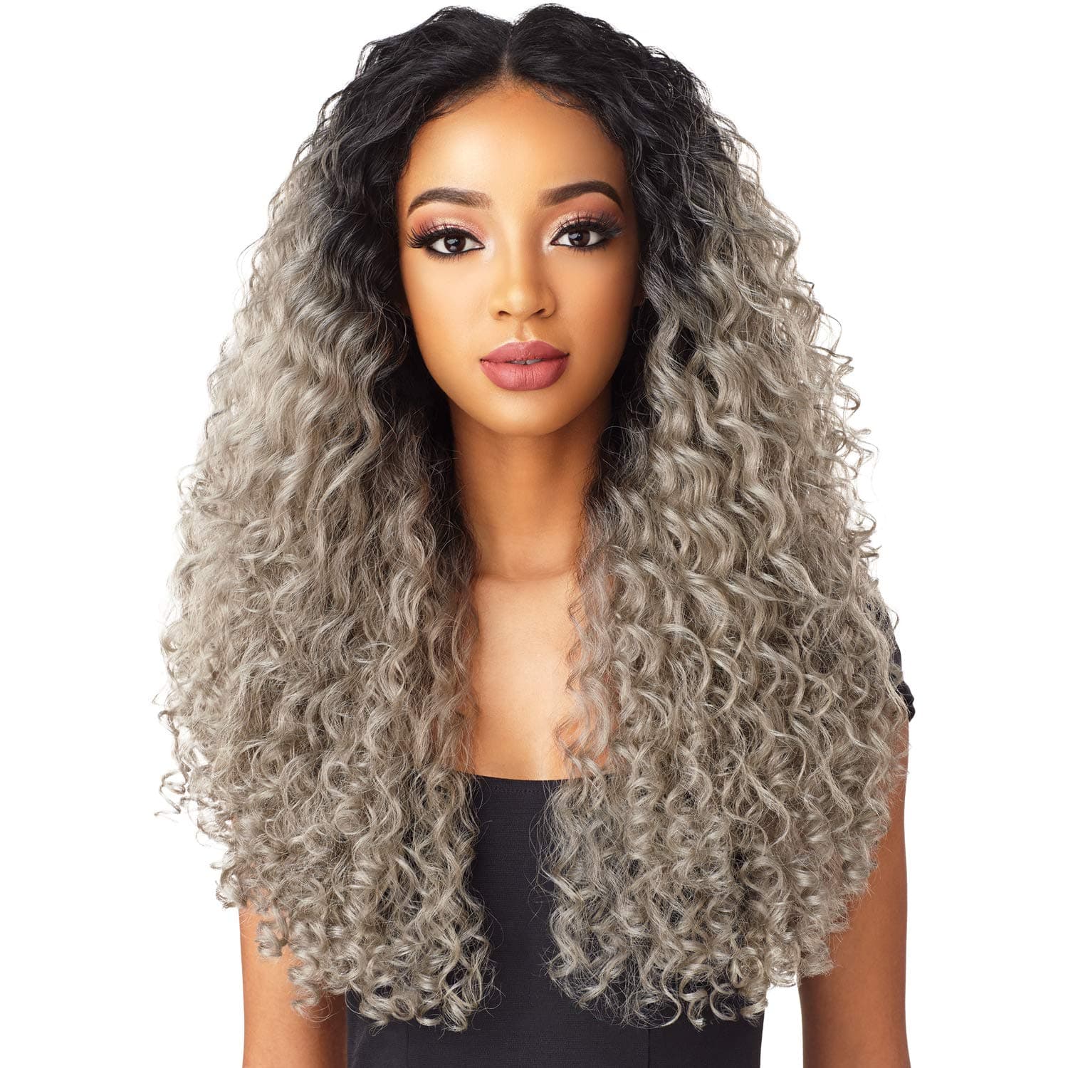 Sensationnel 100% Premium Fiber Cloud9 Vixen 4-Way Multi Parting Swiss Lace Wig - VIXEN DEEP SPIRAL 24 (T1B/27 [T:Off Black, B:Strawberry Blonde])