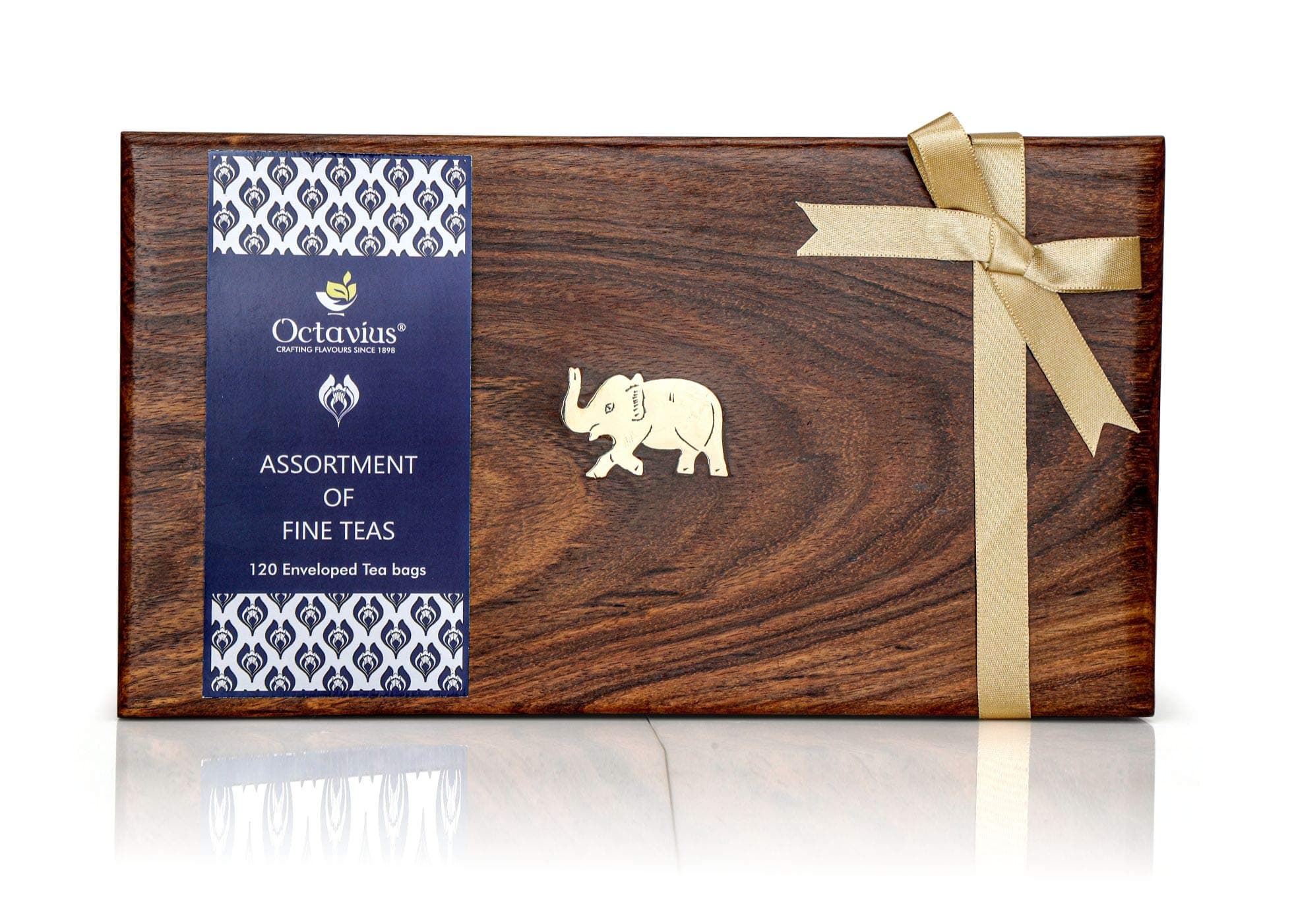 Octavius Dark Wood Caddy Wooden Gift Box - 120 Tea Bags |Assortment Of Fine Black & Green Tea | Premium Wooden Gift Box | Decorative Ribbon Packed | Tea Gift Box | Tea Gift, 1.4 Kg