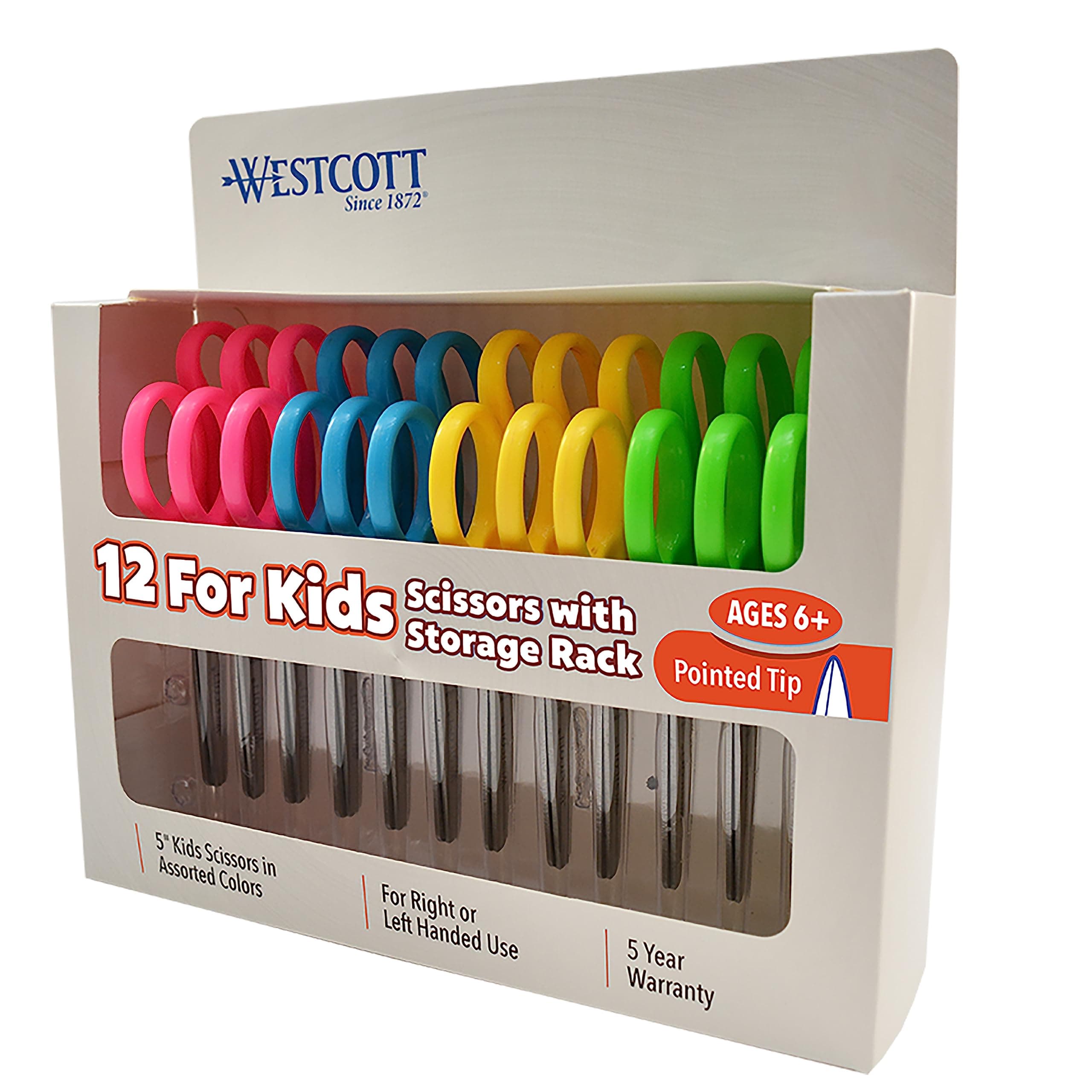 Westcott Right- & Left-Handed Pointed Scissors for Kids Ages 6+, Durable Stai...